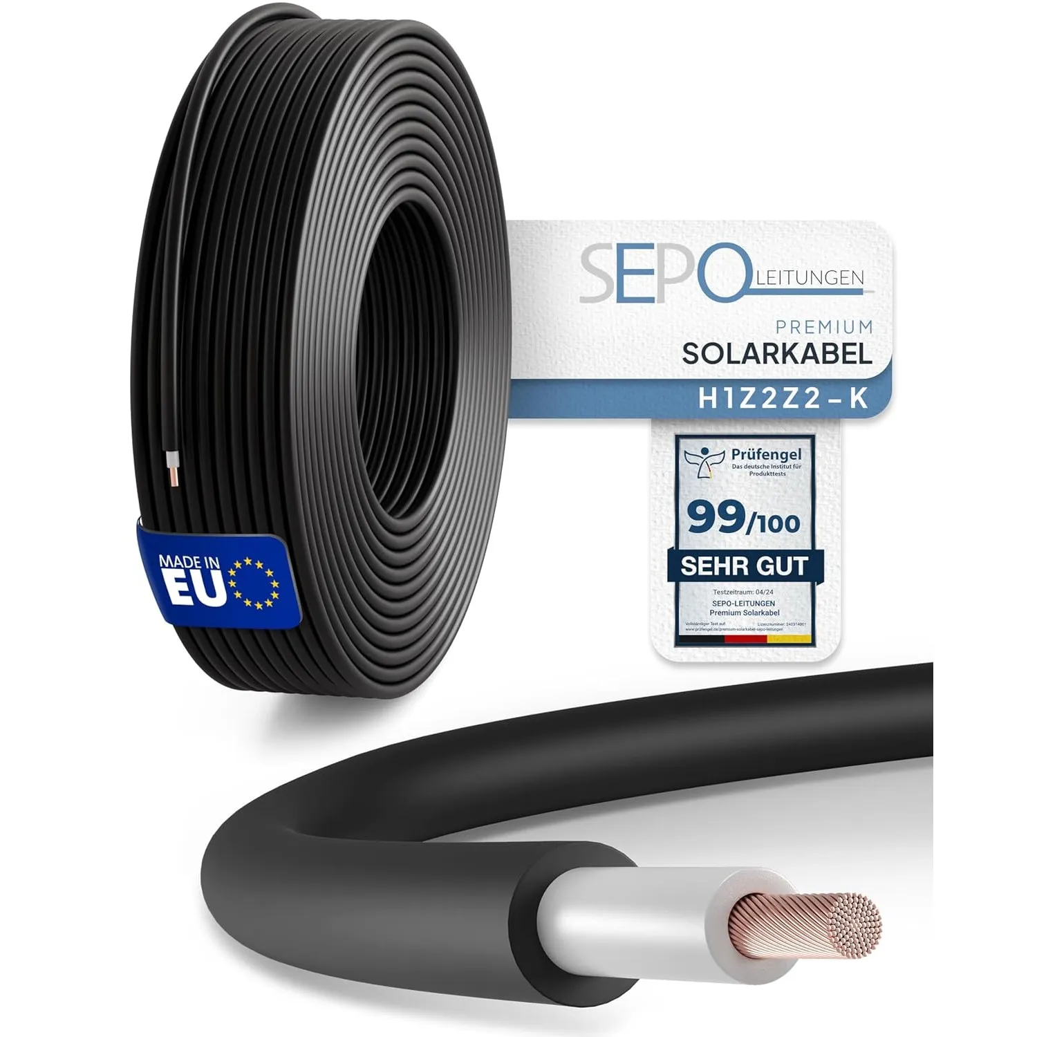 Solarkabel 4 mm² 100m – Solarleitung H1Z2Z2-K - Made in EU - Doppelt isoliert für Photovoltaik-Systeme – inkl. 0% MwSt.…