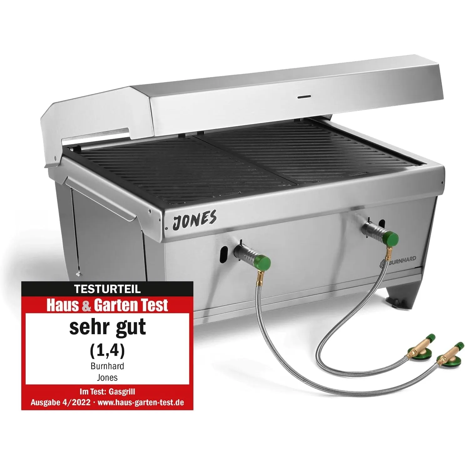 BURNHARD® Camping Gasgrill JONES Edelstahl Klappgrill mit Deckel 2-Brenner