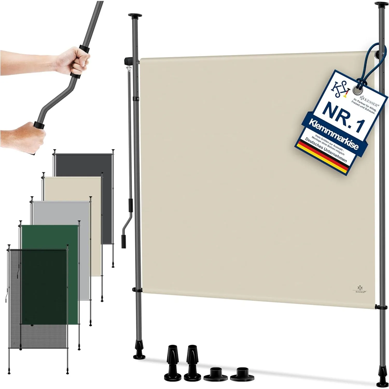 KESSER® Klemmmarkise 120x310 cm, Garten Balkon Sichtschutz wetterfest, Wind- & Sonnenschutz, Senkrechtmarkise mit Handk…