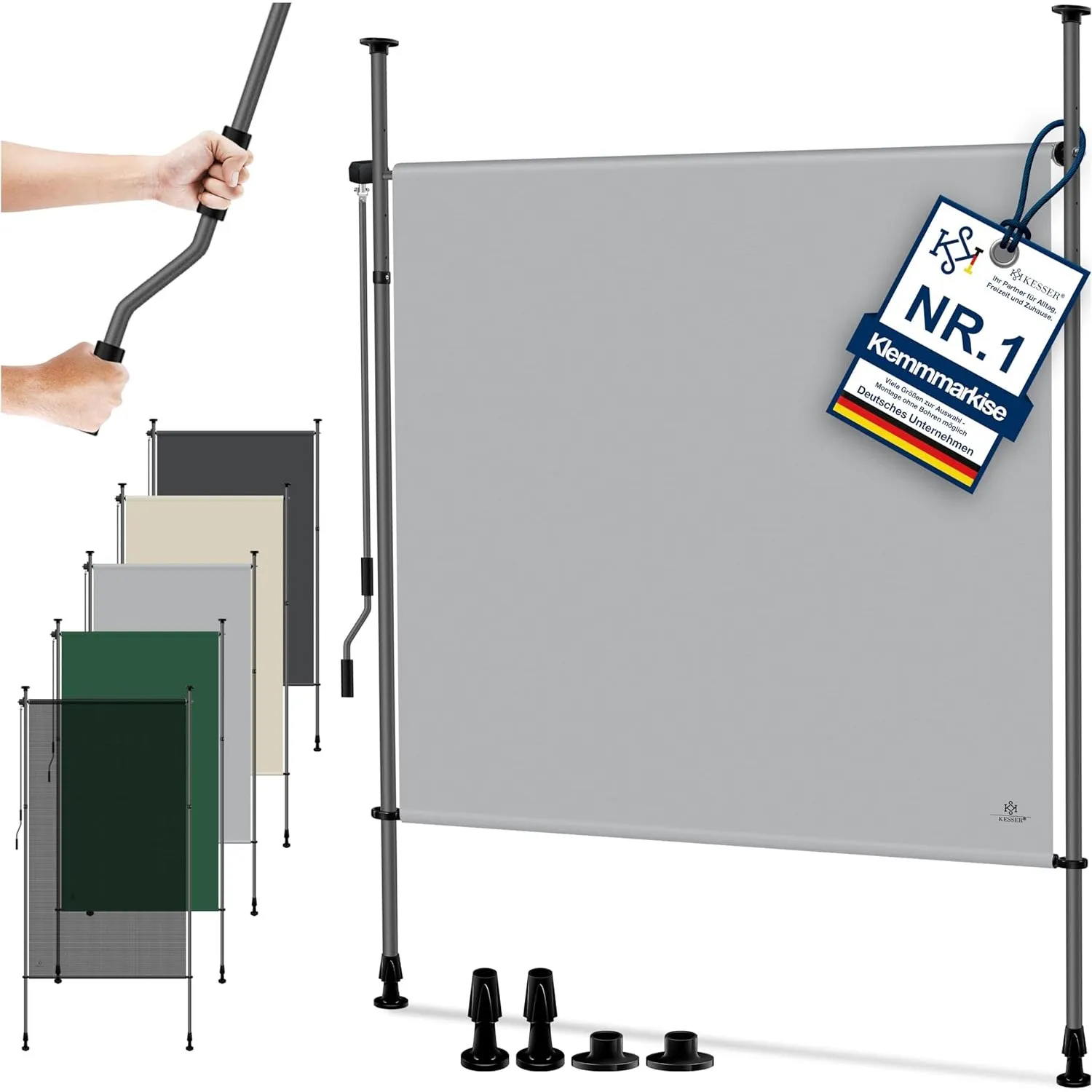 KESSER® Klemmmarkise 100x310 cm, Garten Balkon Sichtschutz wetterfest, Wind- & Sonnenschutz, Senkrechtmarkise mit Handk…