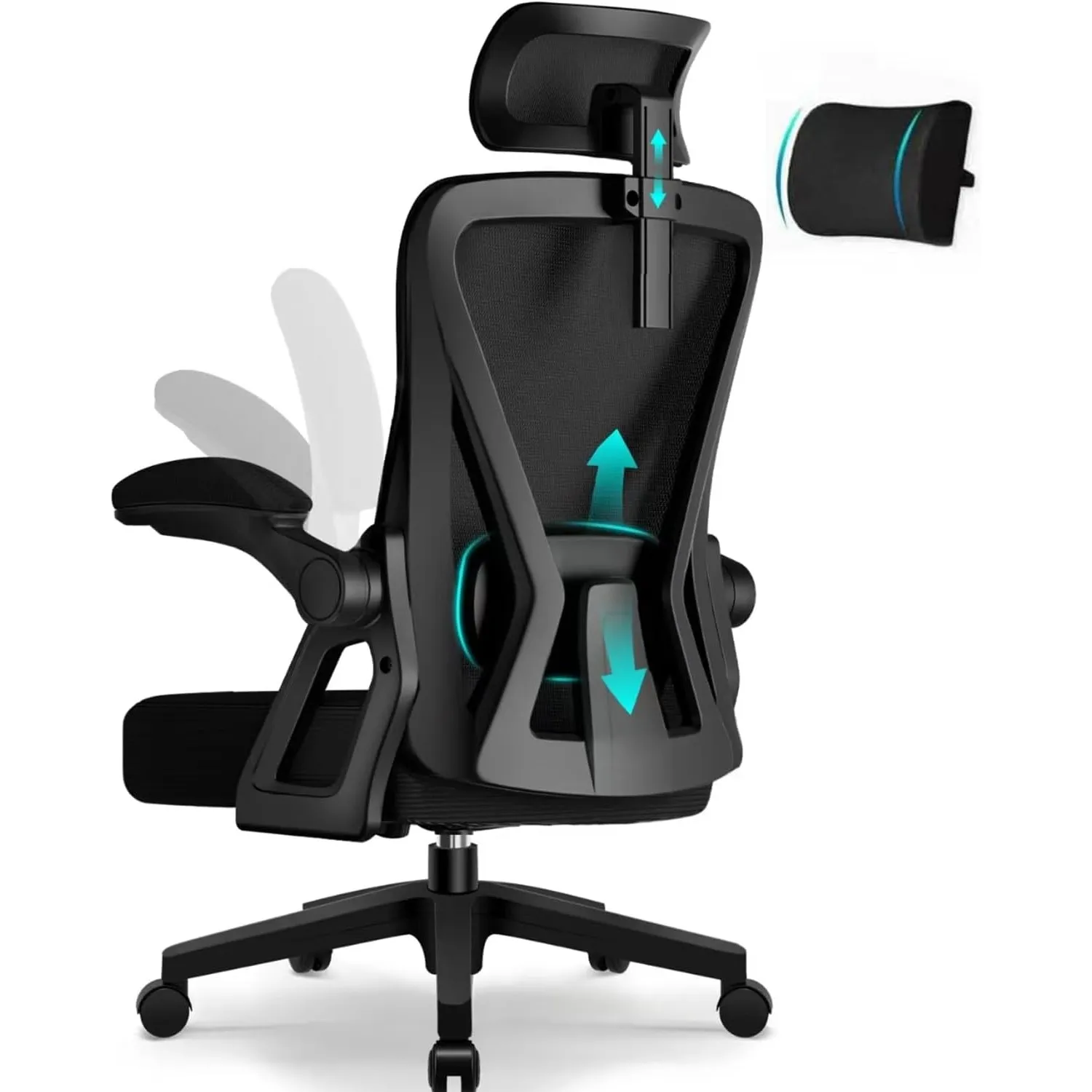Bürostuhl,Bürostuhl Ergonomisch mit Verstellbarer Kopfstütze,Armlehnen und Lendenwirbelstütze, Schreibtischstuhl Drehst…
