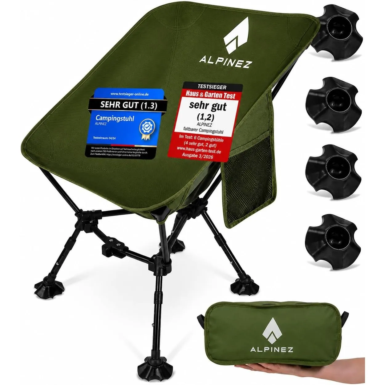 Campingstuhl faltbar leicht höhenverstellbar | TESTSIEGER 2026 | kleines packmaß Faltstuhl Camping Stuhl klappbar | Ang…