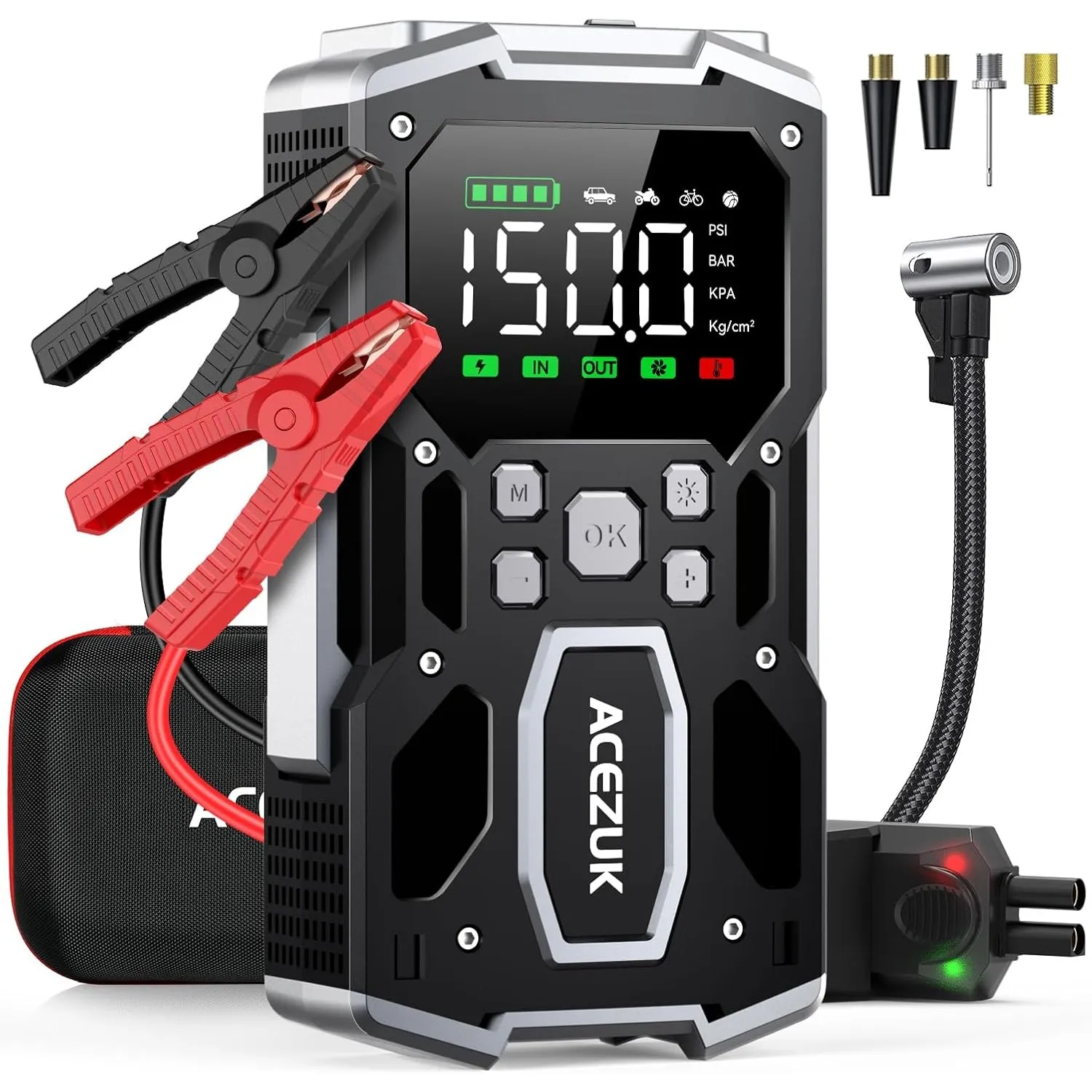 ACEZUK 9000A Starthilfe Powerbank, Autobatterie Booster 12V mit 160 PSI Luftkompressor, Auto Starthilfe für PKW, SUV & …