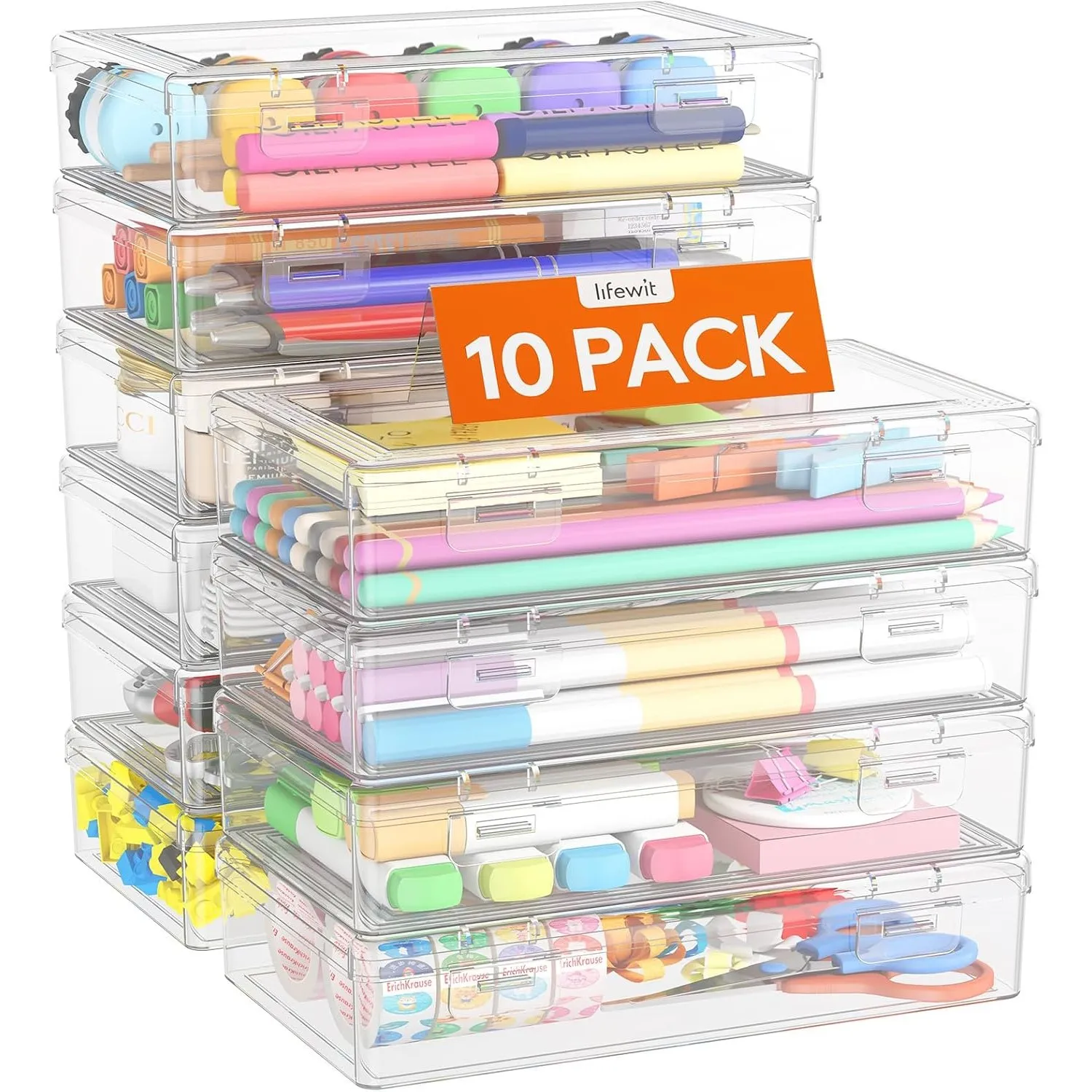 Lifewit 1L Stiftebox mit Snap-Dicht Deckel, Kunststoff Stifte Box Aufbewahrung Kinder, Bürobedarf Organizer, Klar Aufbe…
