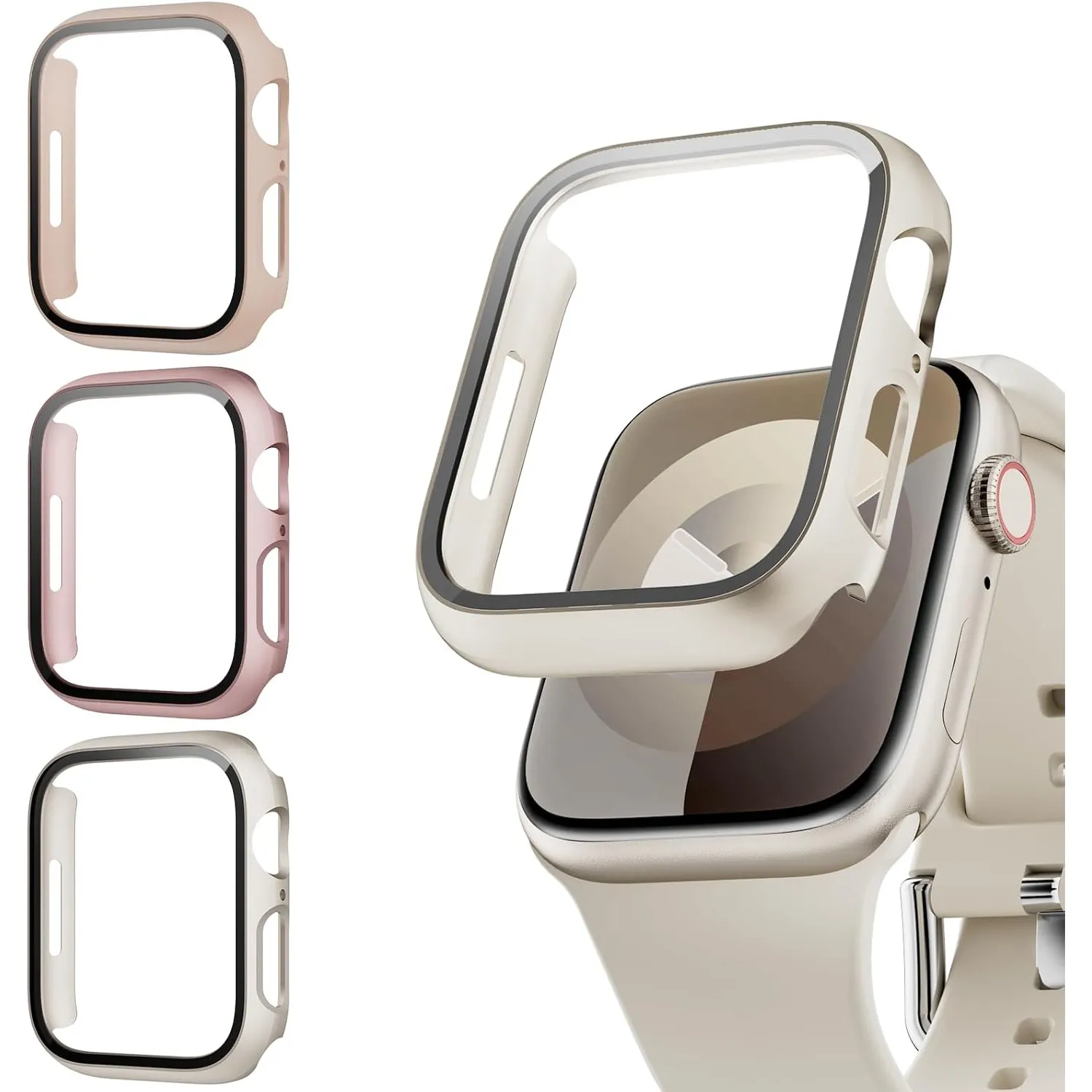 Lovmunia 3-Stück Schutzhülle mit Displayschutzfolie Kompatibel mit Apple Watch Series 9/8/7 41mm, Rundum Ultradünne Har…