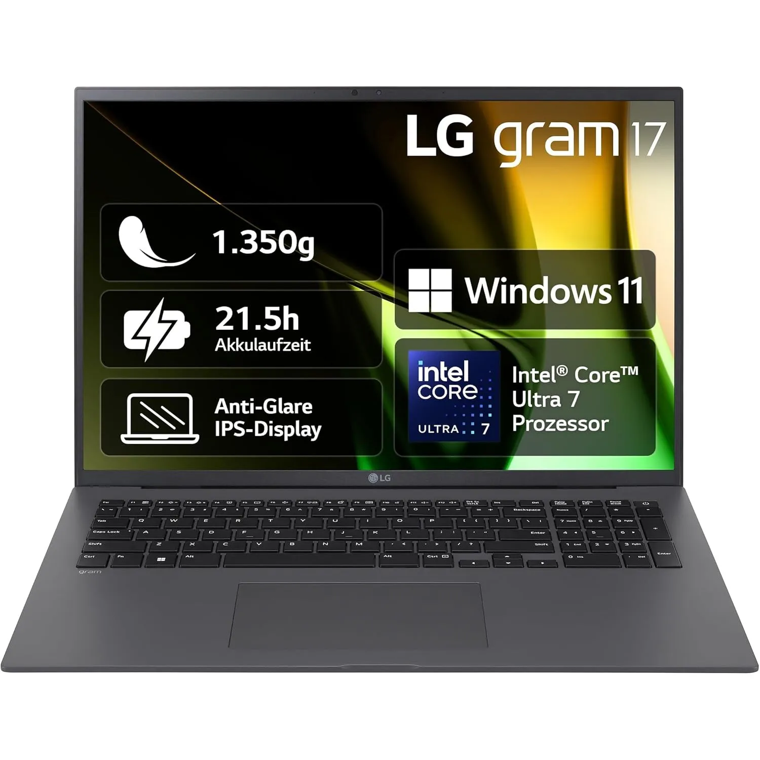 LG Gram 17 Zoll Laptop mit Intel Core Ultra 7, 32GB RAM, 2TB SSD, Windows 11, 16:10 IPS-Display, 17Z90S-G.AD7CG – Grau
