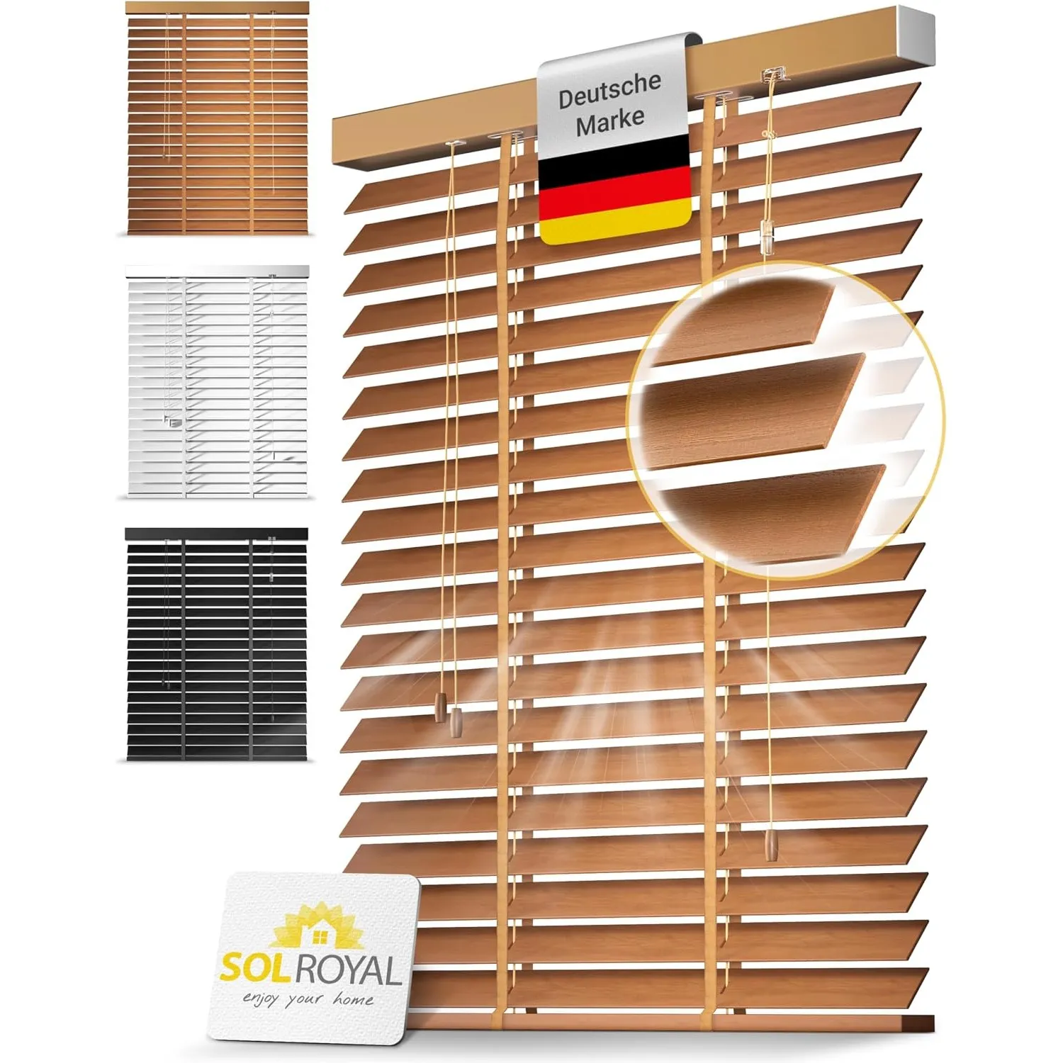 Sol Royal Holzjalousie 50 mm Lamellen extra breit Massivholz Echtholz Rollo
