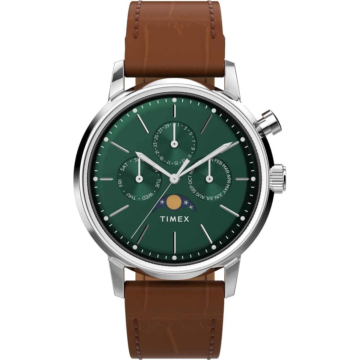 Timex Orologio da Uomo Marlin 40 mm, cinturino a sgancio rapido in Due pezzi in Pelle Marrone, quadrante Verde, cassa i…