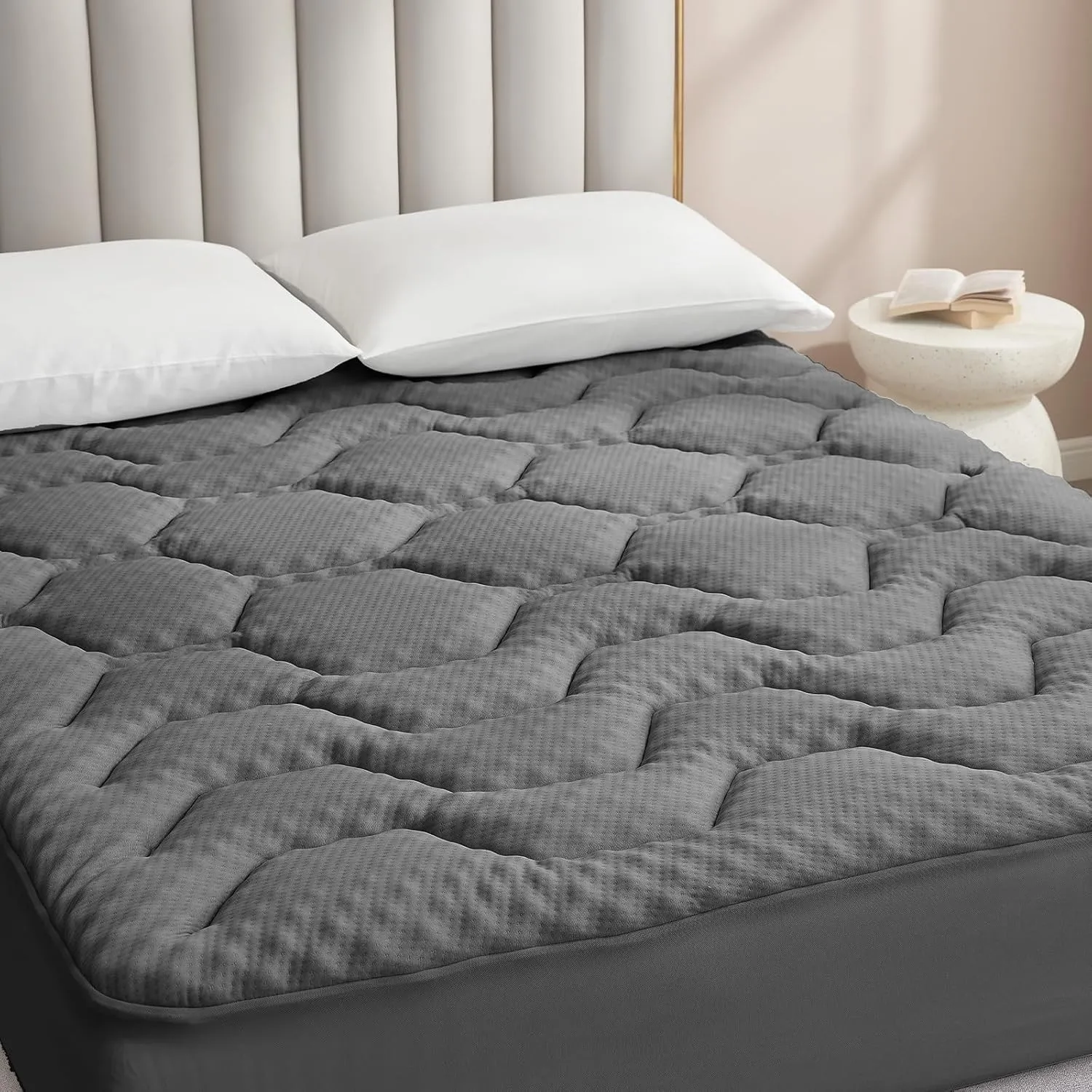 EHEYCIGA Gel Topper 140x200cm, Memory Foam Matratzentopper, Matratzen Topper mit extra tiefem Tasche, Dunkelgrau