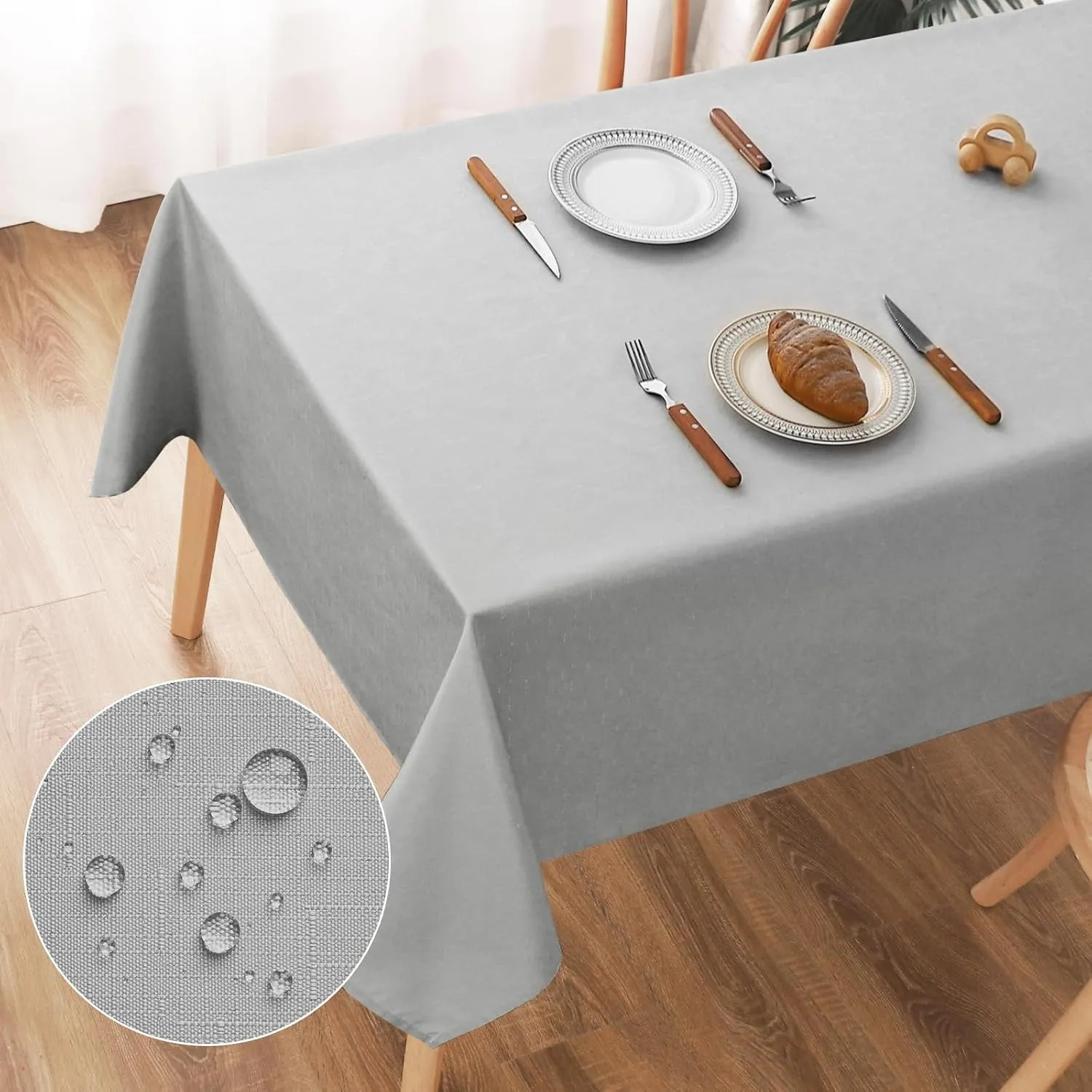 AooHome Tischdecke 100X140cm, Hellgrau Leinen-Optik Tischdecken Abwaschbar Tischtuch aus Polyester Wasserabweisend mit …