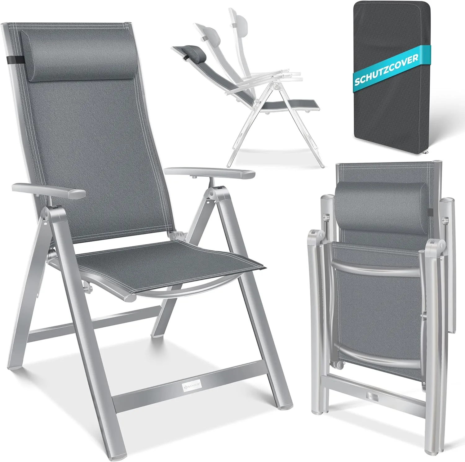 KESSER Garden Chair High-Backed Chair with Armrests Aluminium Folding Chair with Pillow & Cover Camping Chair 7-Way Adj…