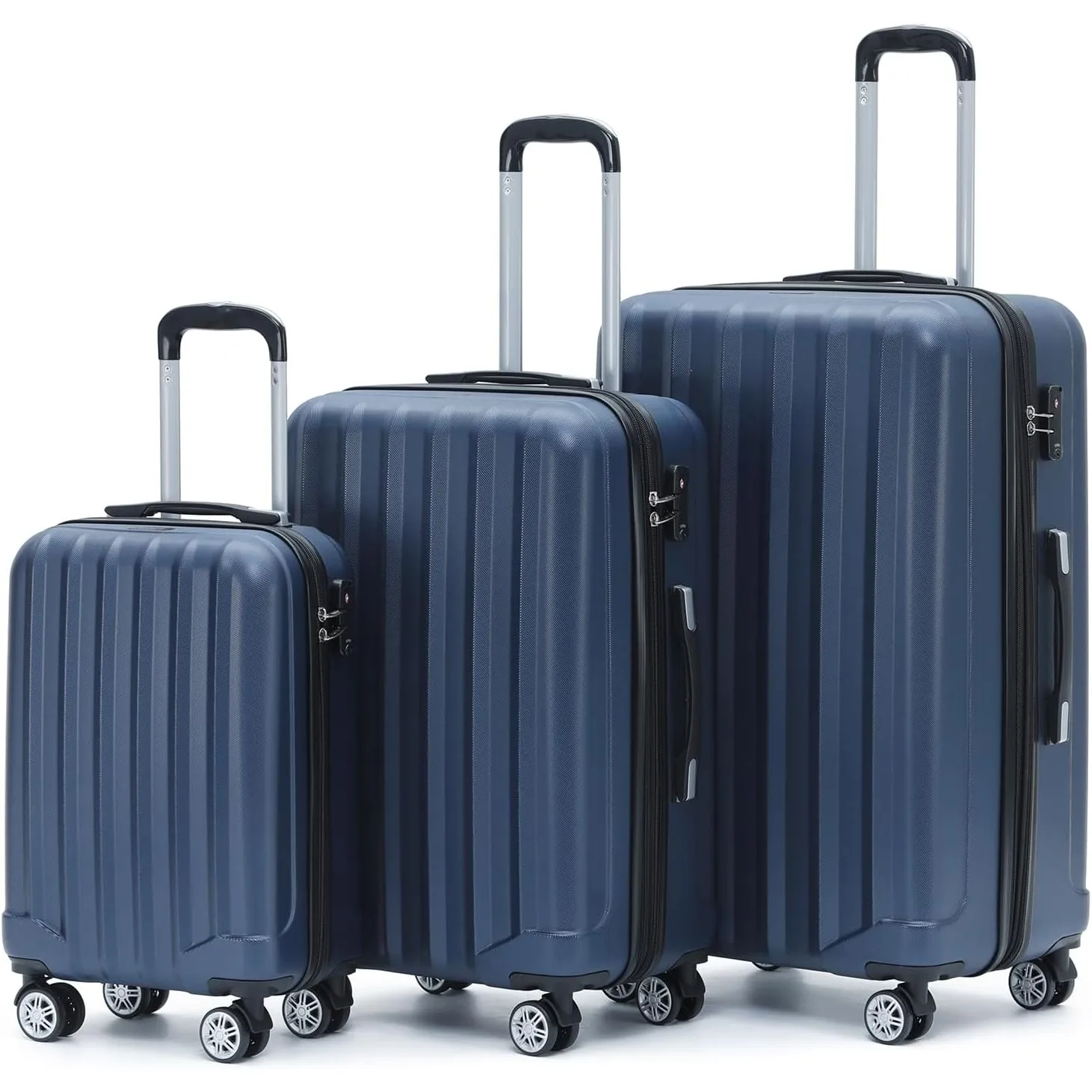 BEIBYE TSA-Schloß 2080 Zwillingsrollen 3 TLG. Reisekofferset Koffer Kofferset Trolley Trolleys Hartschale (Dunkelblau)