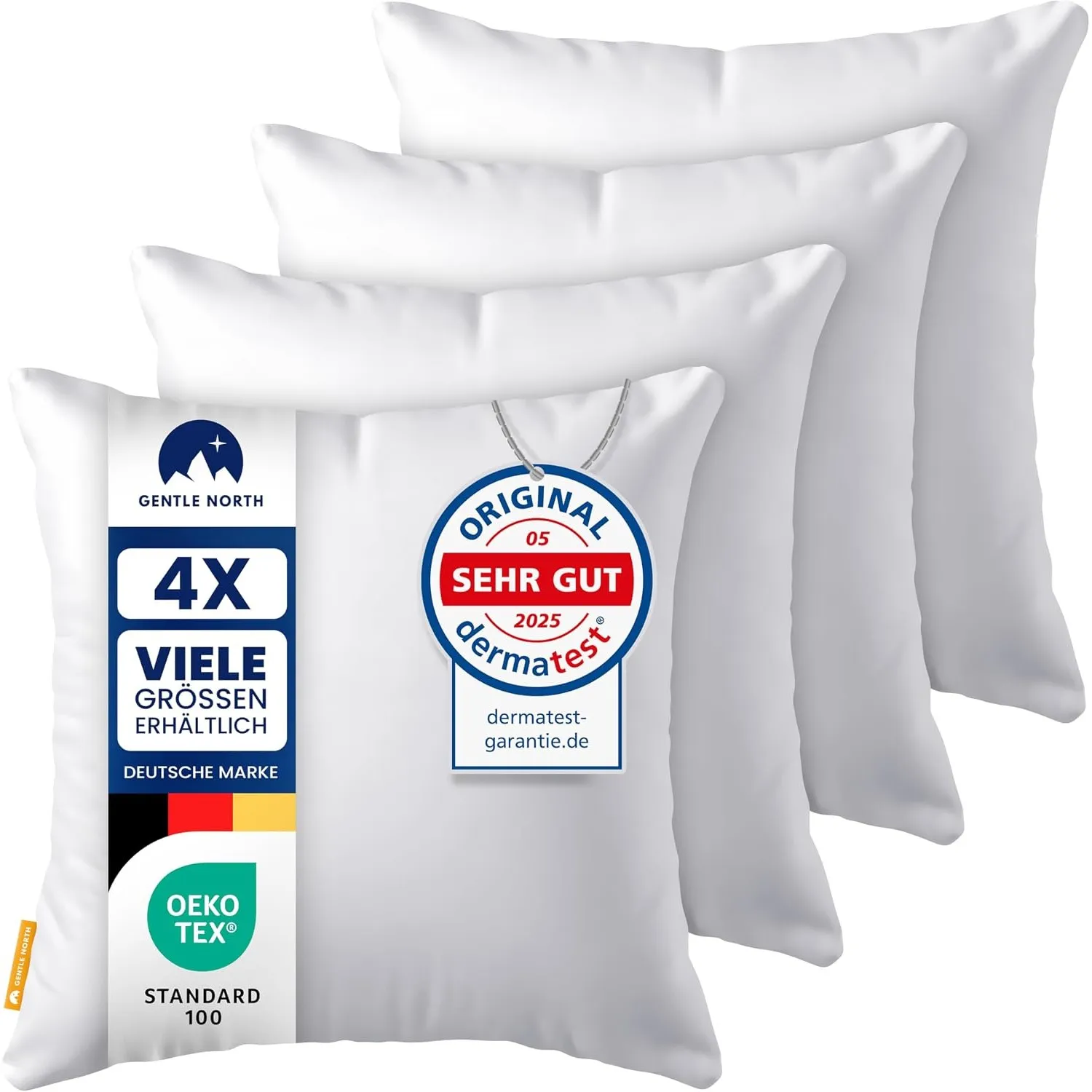 Gentle North Kopfkissen (60x60 cm groß) - 4er Set Kissen für Bett und als Dekokissen - Mit Reißverschluss für Füllung -…
