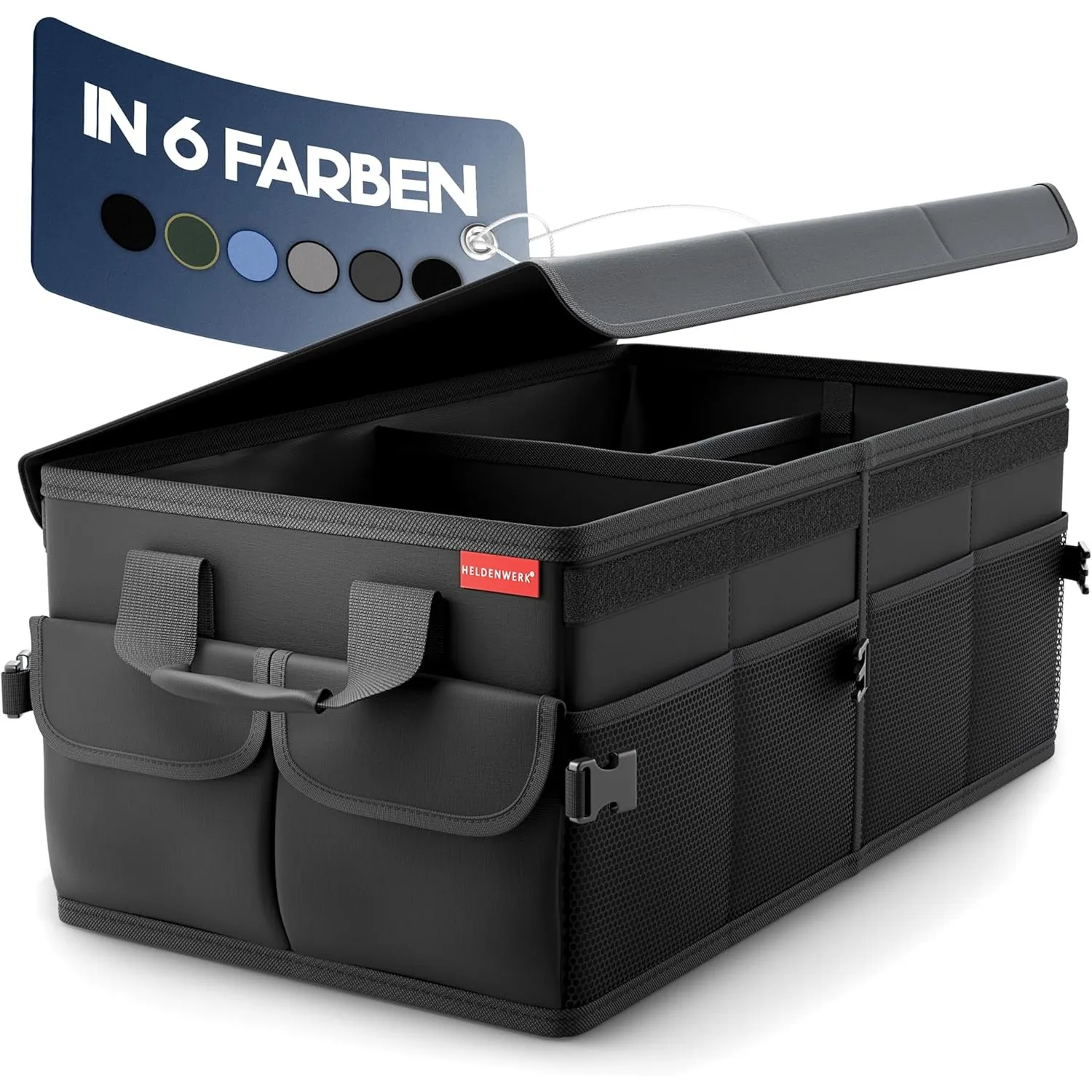 HELDENWERK Premium Kofferraum-Organizer mit Deckel stabil & rutschfest - Faltbare Auto Kofferraumtasche groß mit doppel…