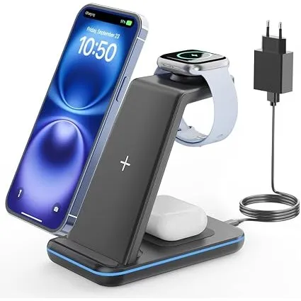 GEEKERA Wireless Charger, 3 in 1 Induktive Ladestation für iPhone Air/17/16/15/14/13/12/11/Pro Max, Ladestation für App…