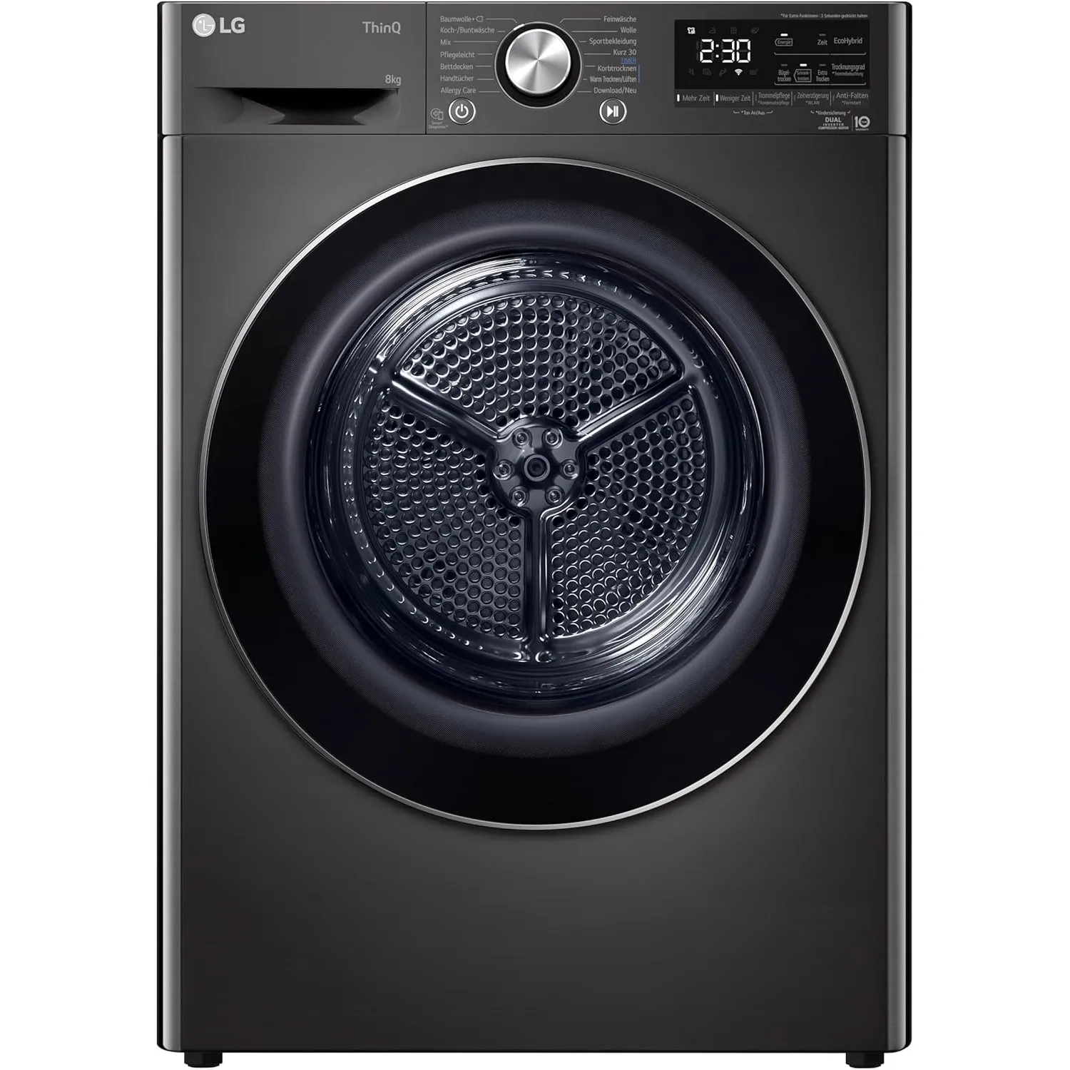 LG RT80V9B, Klasse A+++,Trockner 8 kg, Wärmepumpentrockner mit Kurzprogramm, Trockensensor, Trommelmaterial aus Edelsta…