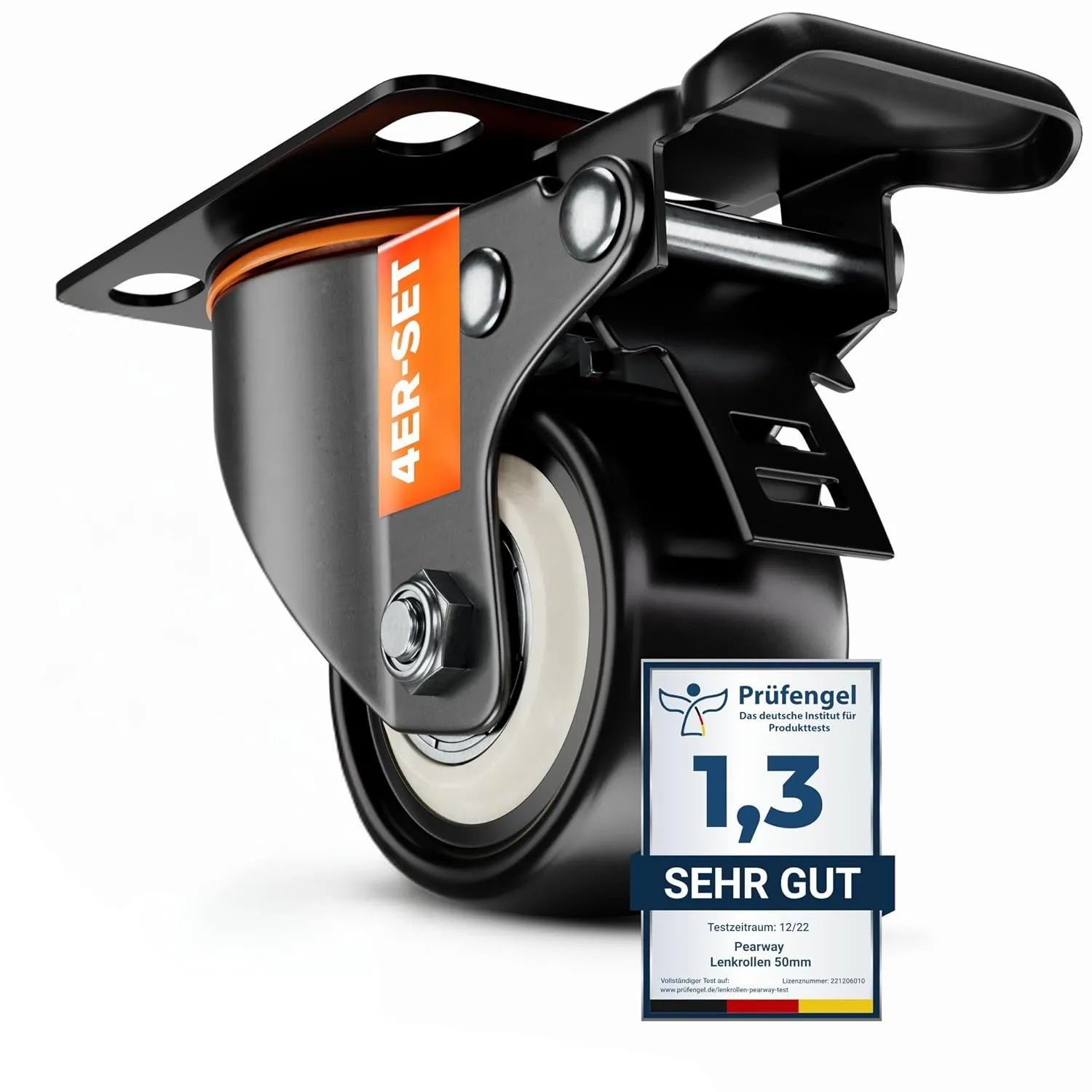 PEARWAY™ Schwerlastrollen 50mm - bis 320kg mit 4x Bremse - extra leise & langlebig - Möbelrollen mit Bremse - Rollen fü…