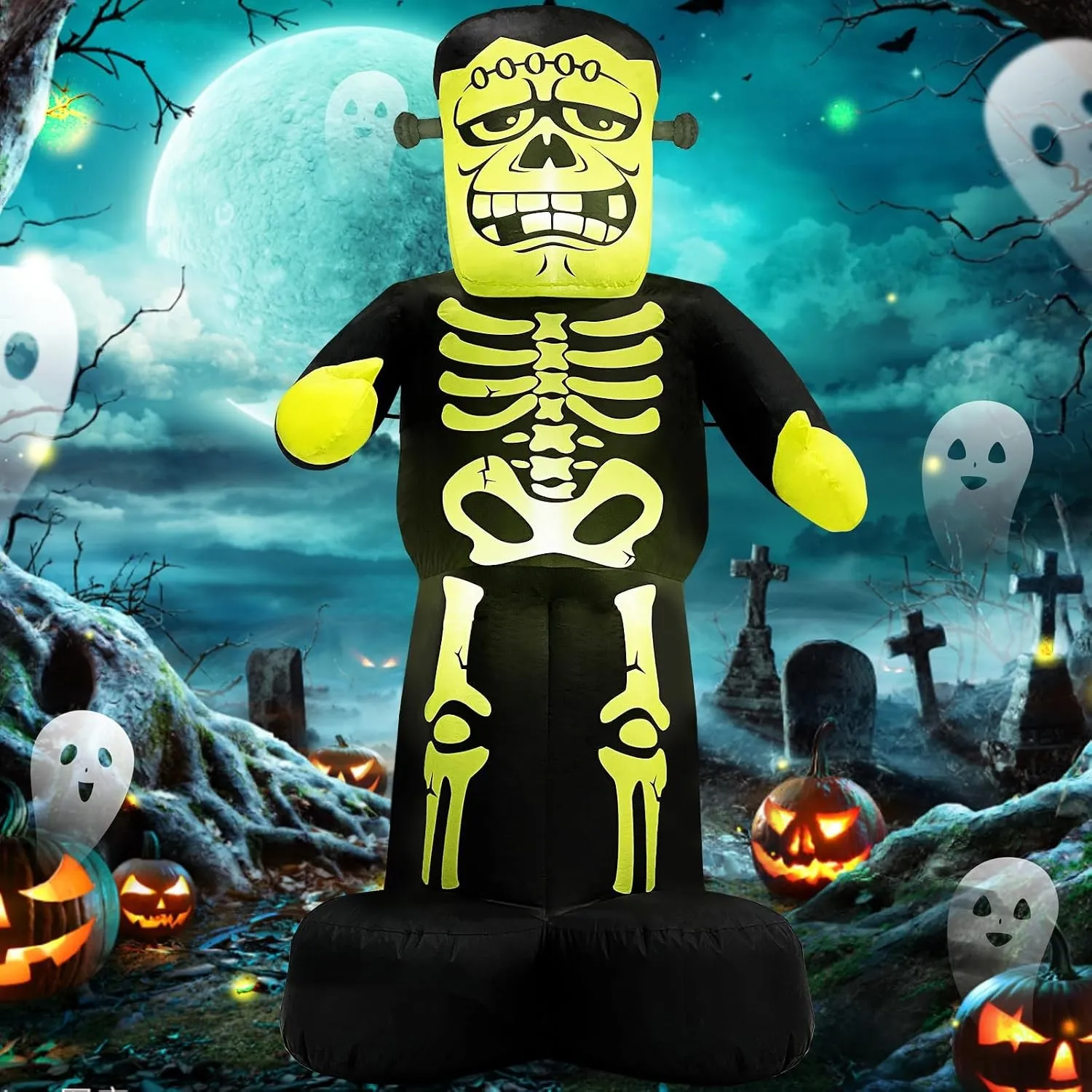 Danxilu 2,13M Aufblasbares Frankenstein Skelett als Halloween Deko Outdoor