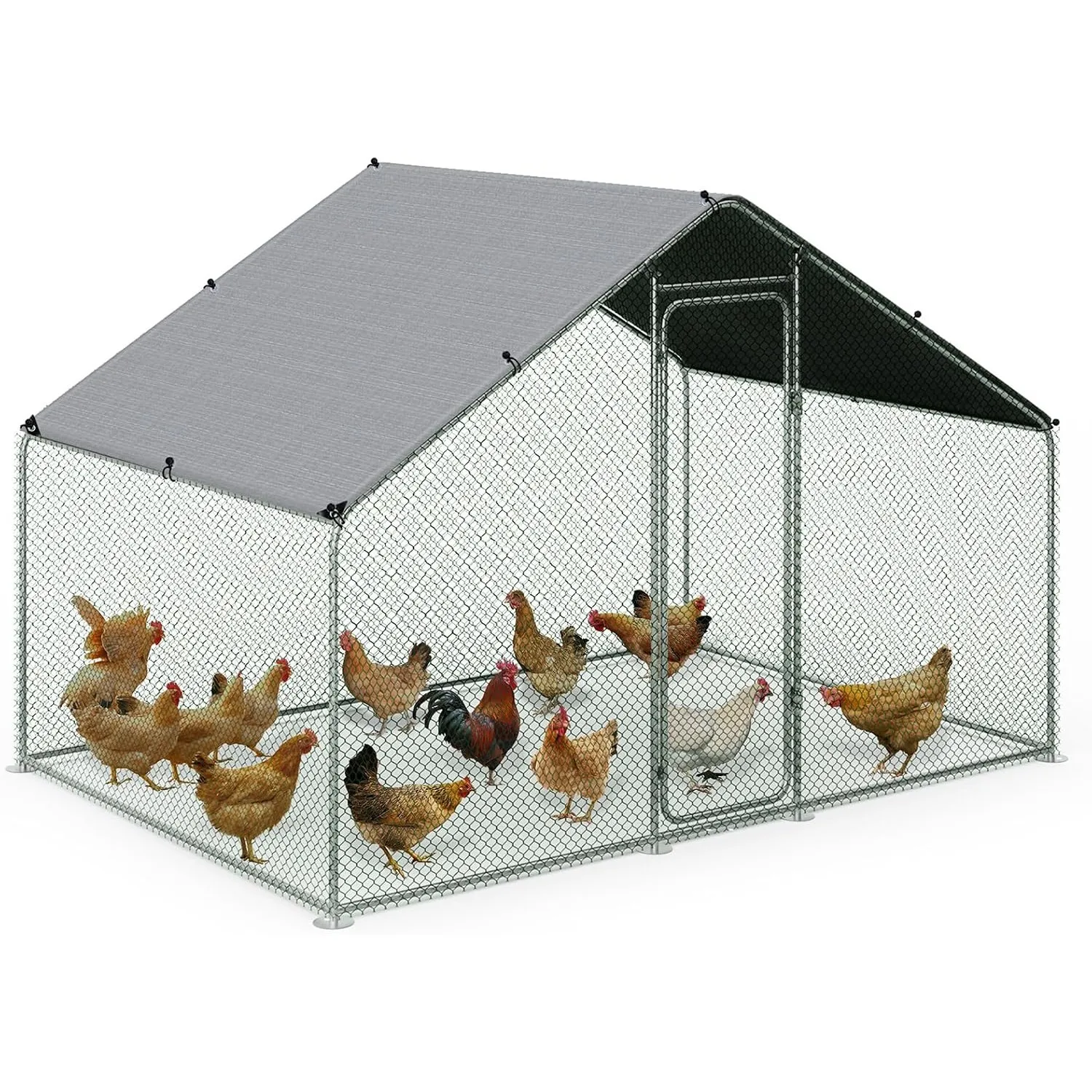 VOUNOT® Hühnerstall 6m², Hühnerhaus aus Metall 3x2x2m, Hühnergehege mit Sicherheitsschloss und wasserdichtem PE-Farbtuc…