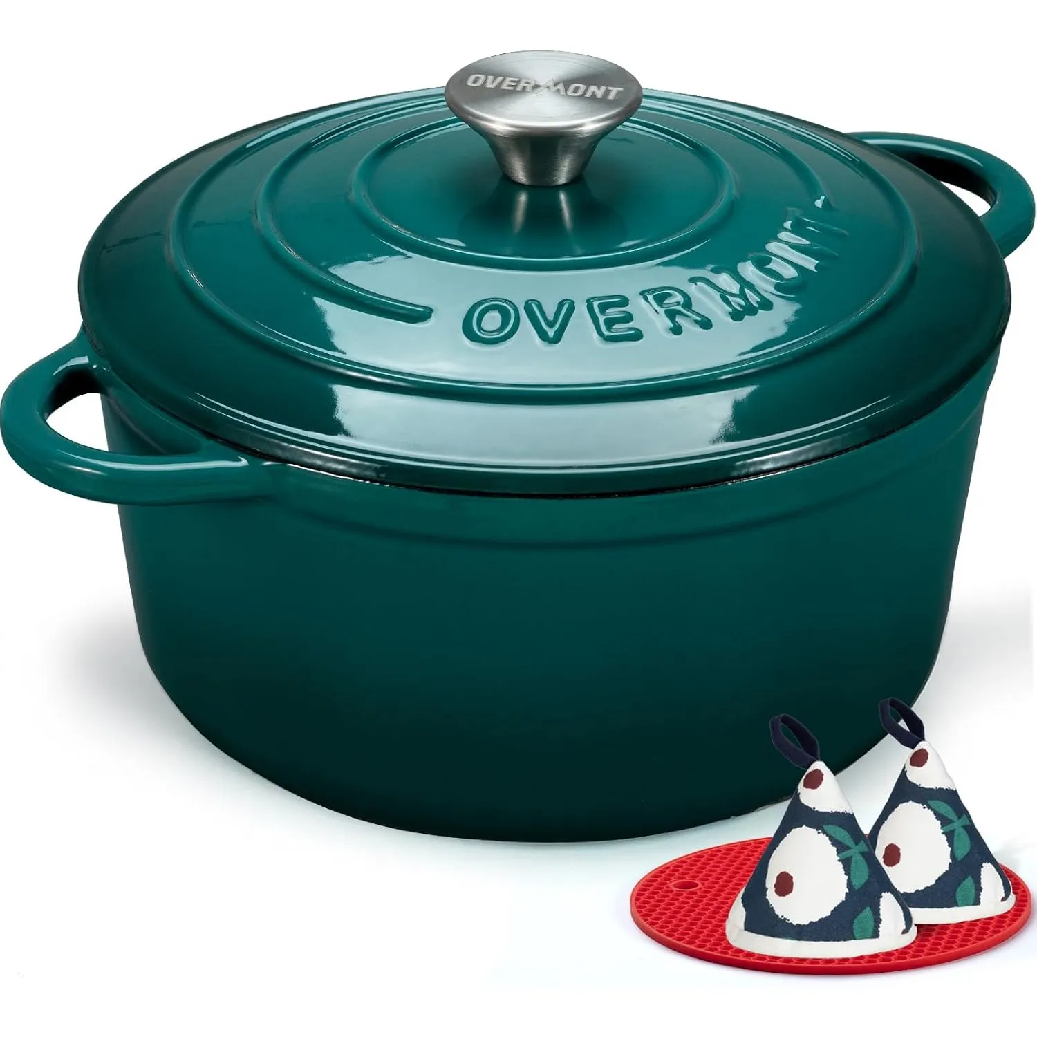 Overmont Bräter emaille Gusseisen Topf - Schmortopf 26cm backofengeeignet - mit Deckel und Kochbuch - für Küche Backen …