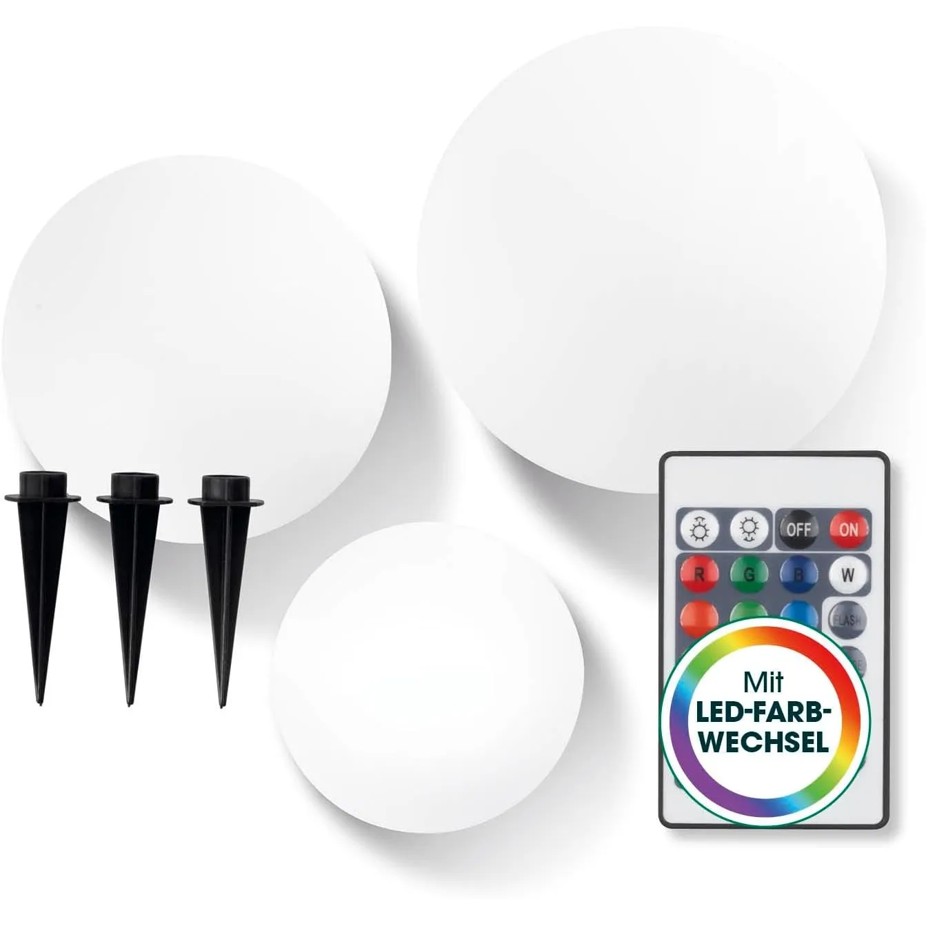 EASYmaxx LED Solarleuchte mit Fernbedienung | 3 kaltweiße Leuchten - Kugeln mit Solarbetrieb & Farbwechsel | dimmbare H…