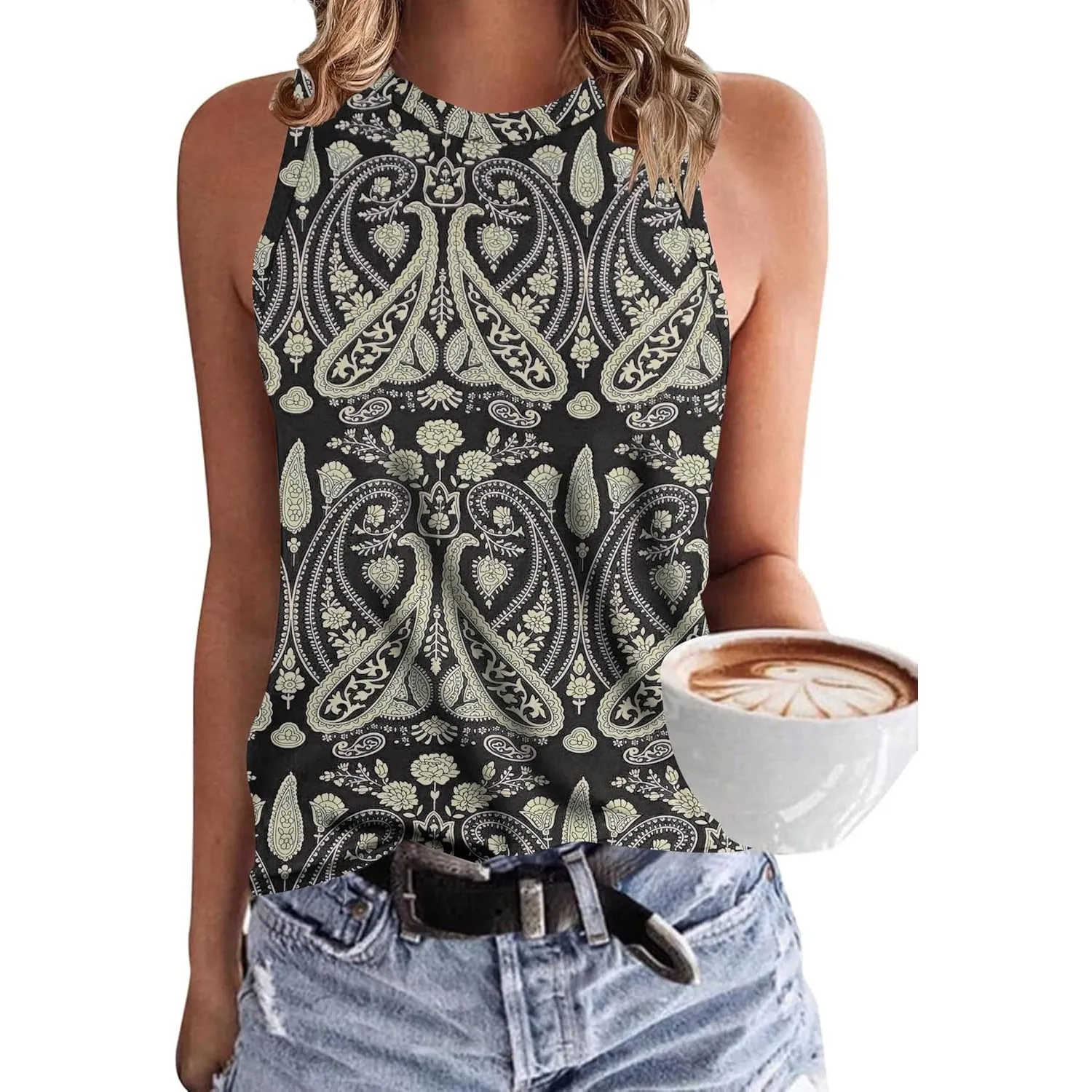 WNEEDU Damen Tank Top Ärmellos Oberteile Sommer Tanktops Rundhals Blusentop Vest Top Bluse Basic