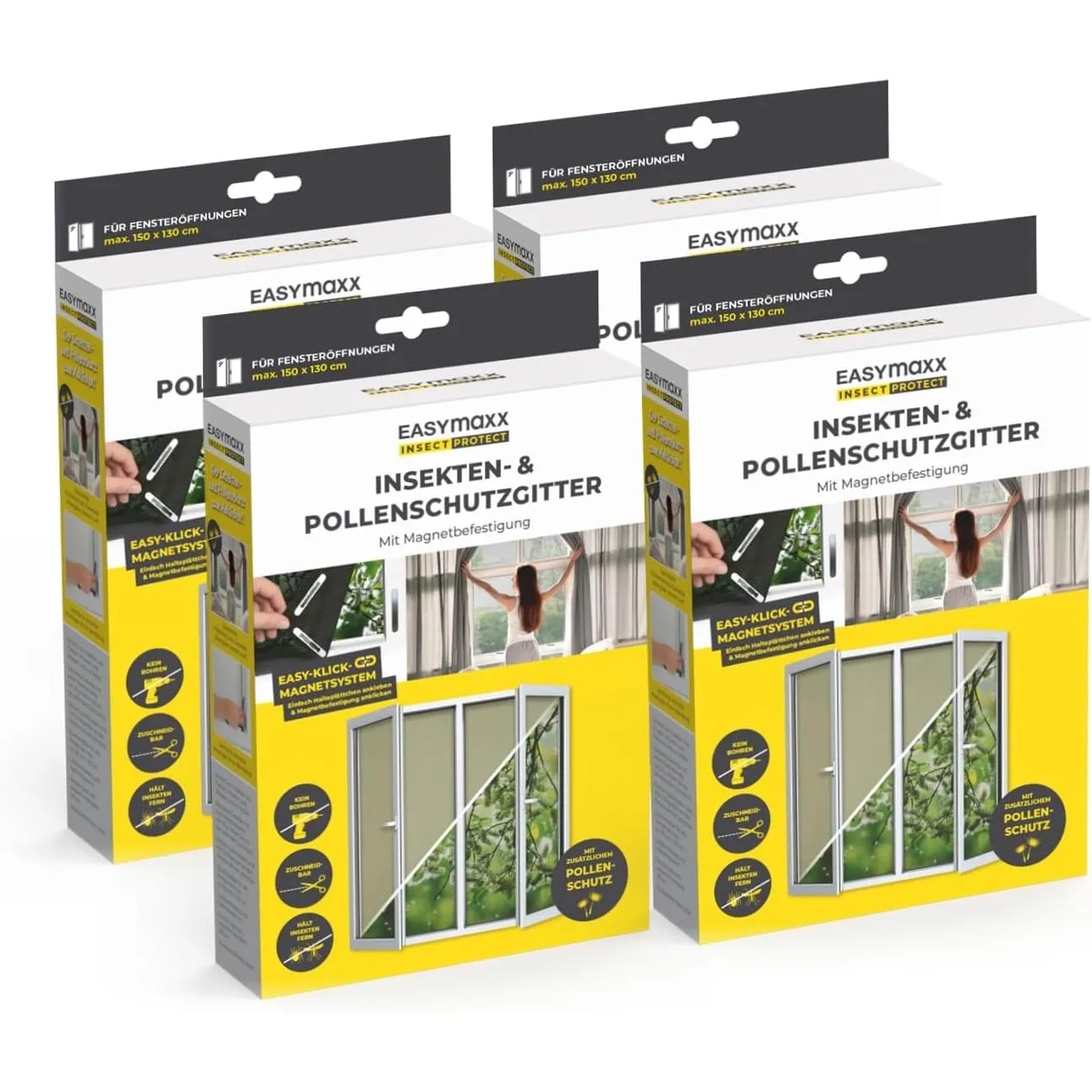 EASYmaxx Fliegengitter für Fenster mit Pollenschutz & Magic Click | Moskitonetz zuschneidbar für alle Fenster bis 150x1…