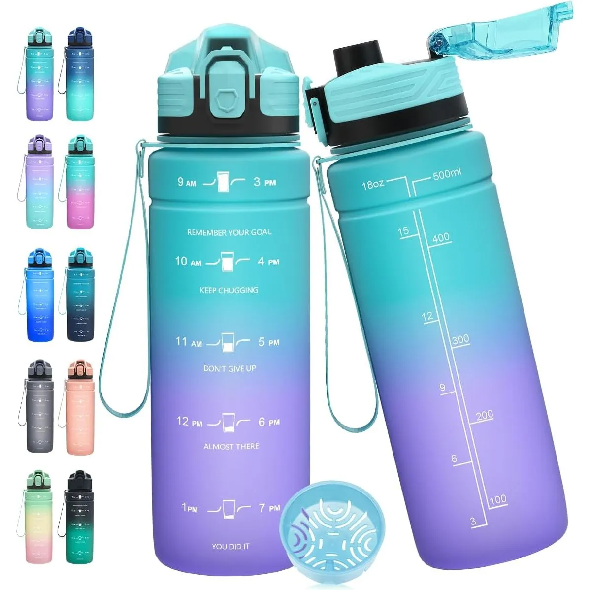 Trinkflasche 1L/500ml/ 700ml/1500ml Sportflasche, BPA-frei Tritan Trinkflasche Sport Auslaufsicher mit Zeitmarkierung -…