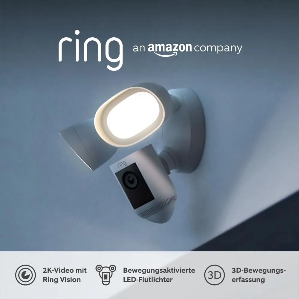 Ring Flutlichtkamera Pro Kabel (Floodlight Cam Wired Pro) | Außenkamera mit 2K-Video mit Ring Vision, 3D-Bewegungserfas…