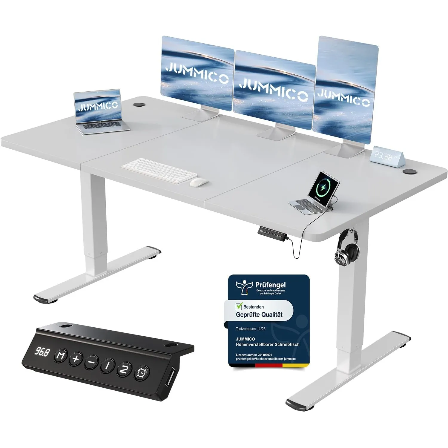 JUMMICO Höhenverstellbarer Schreibtisch mit USB-Ladeanschluss,Schreibtisch Höhenverstellbar Elektrisch 160 x 70 cm, Ste…