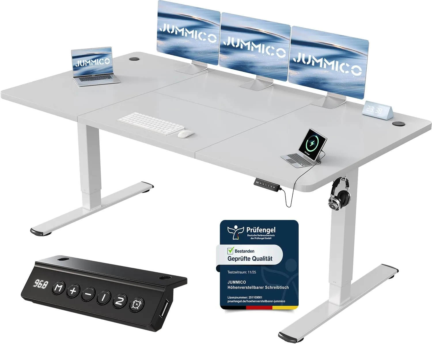 JUMMICO Höhenverstellbarer Schreibtisch mit USB-Ladeanschluss 180 x 80 cm, Schreibtisch Höhenverstellbar Elektrisch, St…