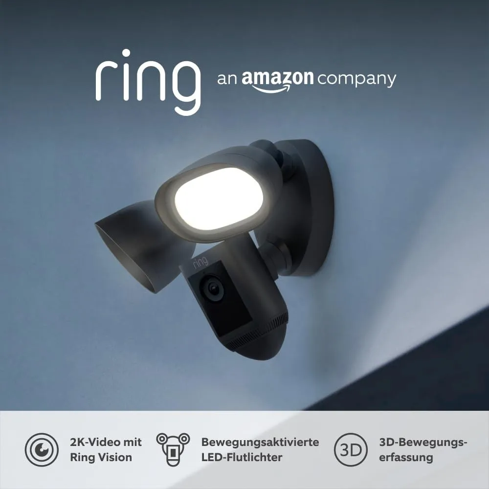 Ring Flutlichtkamera Pro Kabel (Floodlight Cam Wired Pro) | Außenkamera mit 2K-Video mit Ring Vision, 3D-Bewegungserfas…