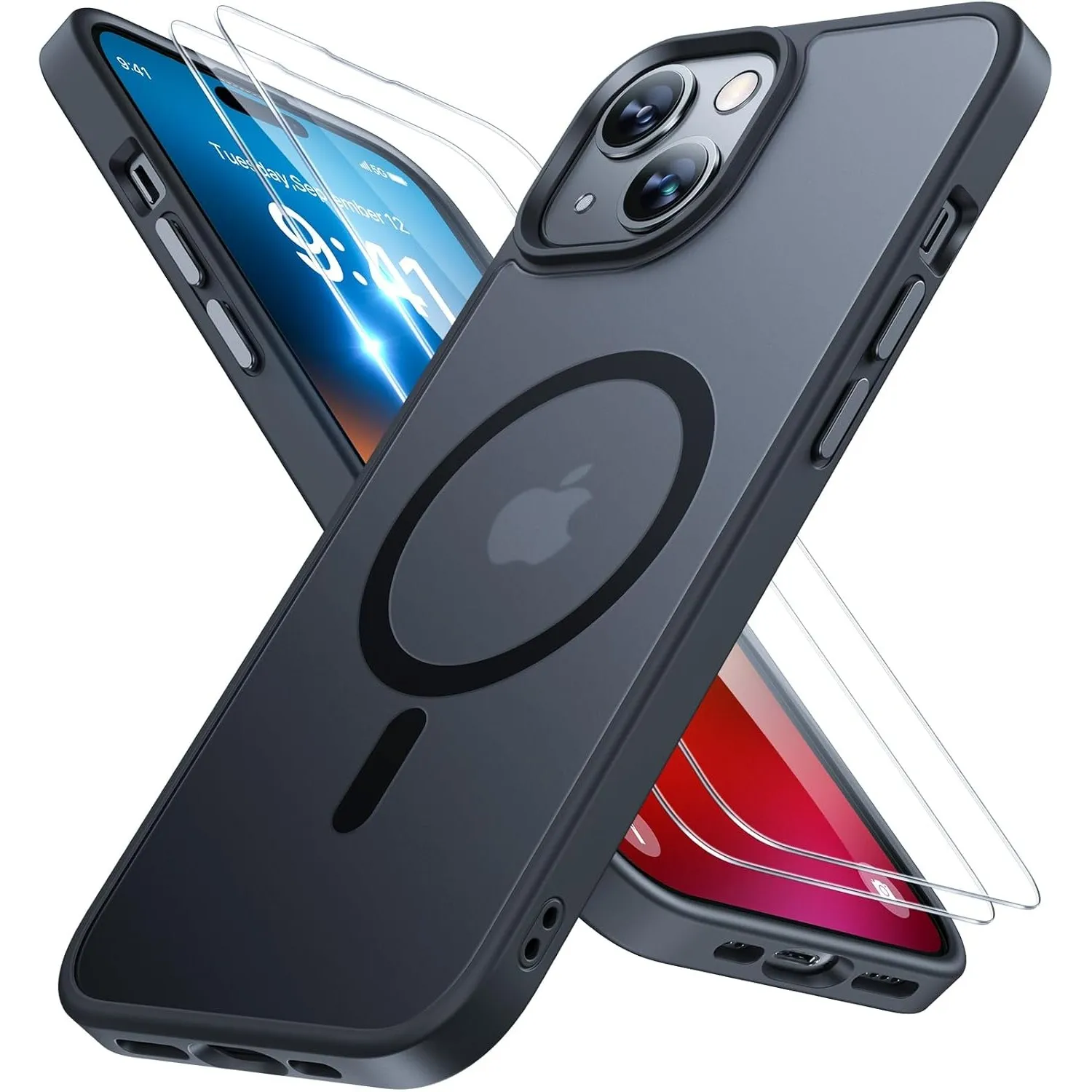 Miracase für iPhone 15 Hülle mit Magsafe & 2 9H+ Panzerglas, Schwarz