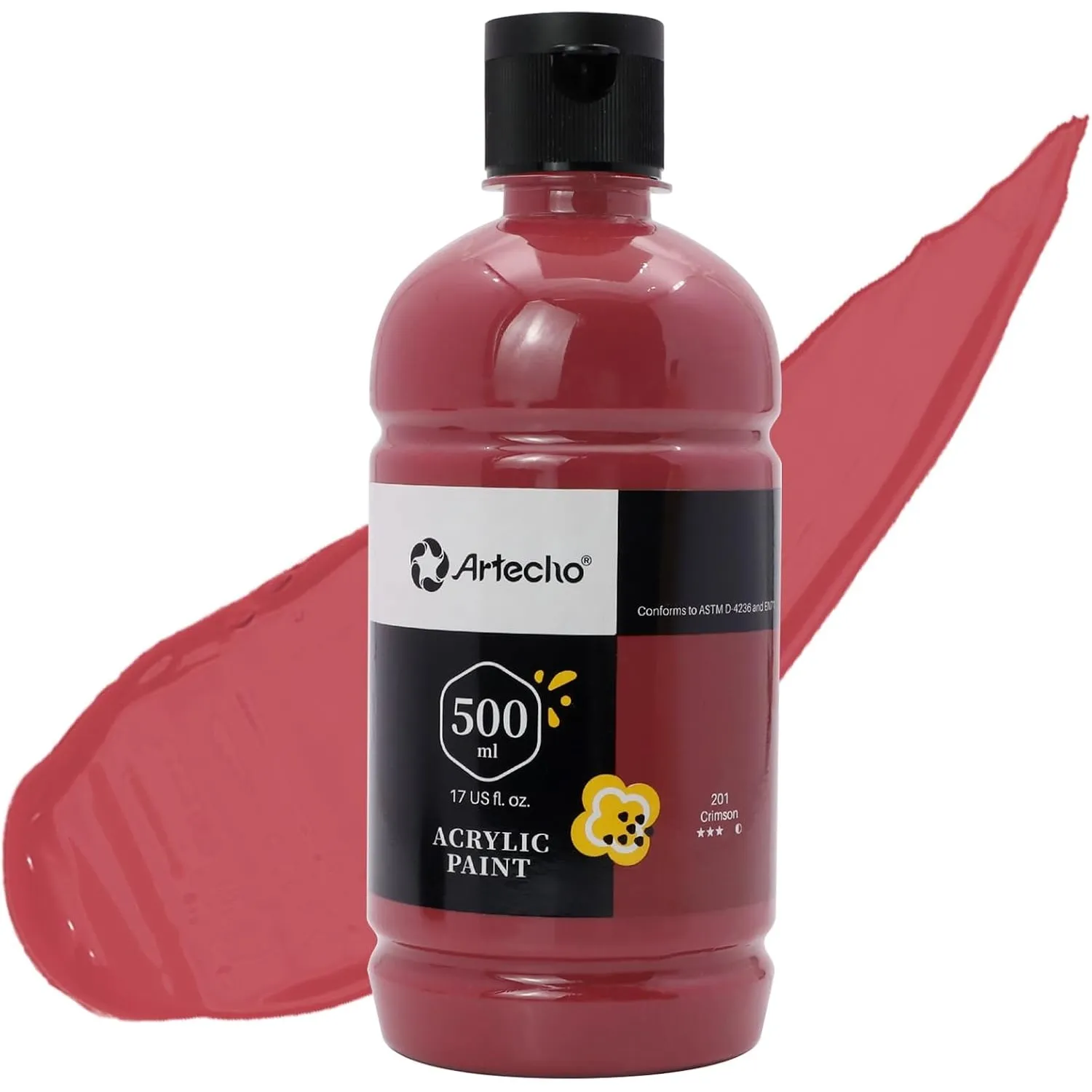 Artecho Acrylfarbe Karminrot 500 ml, Wasserfest und Lichtecht, Schnell Trocknend, Acrylfarbe für Leinwand, Holz, Stoff,…
