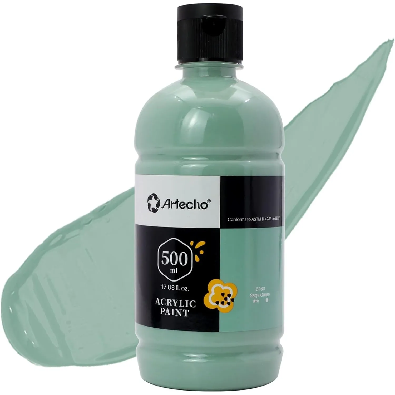 Artecho Acrylfarbe Salbei Grün 500 ml, Wasserfest und Lichtecht, Schnell Trocknend, Acrylfarbe für Leinwand, Holz, Stof…