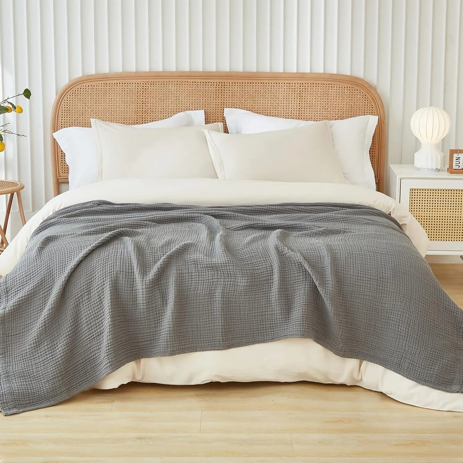 EMME Musselin-Decke 230x270 Baumwolle Oeko-TEX Erwachsene Tagesdecke,Grau | Sommer-Überwurf Decken Für Bett Atmungsakti…