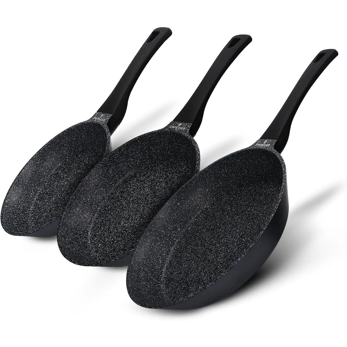 ZWIEGER Aluguss Pfannenset Induktion – 3-teiliges Set: Bratpfannen 28 cm, 24 cm und 20 cm. Aluguss, vollflächiger Edels…