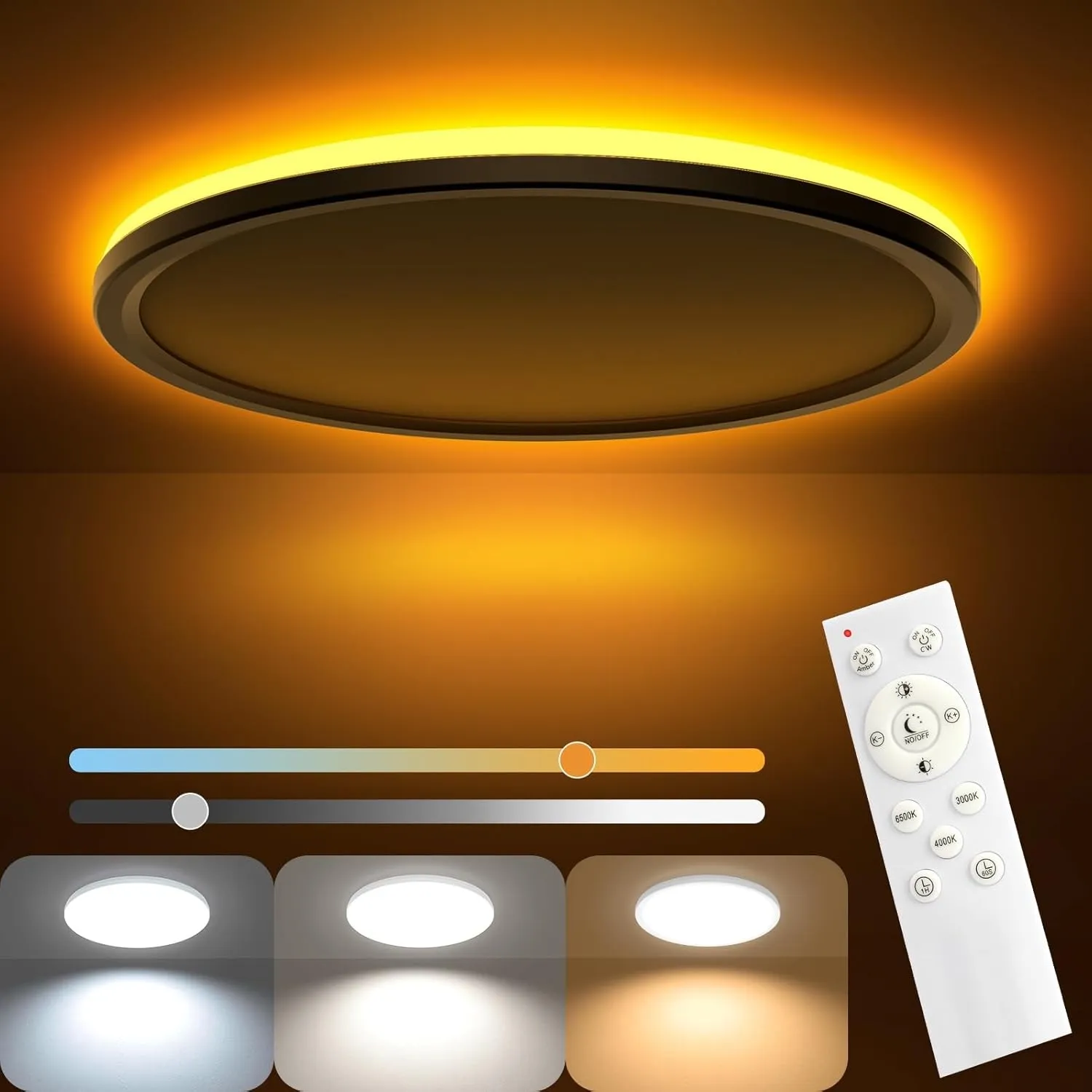LED Deckenleuchte Dimmbar - Deckenlampe mit Fernbedienung & Nachtlicht Warm