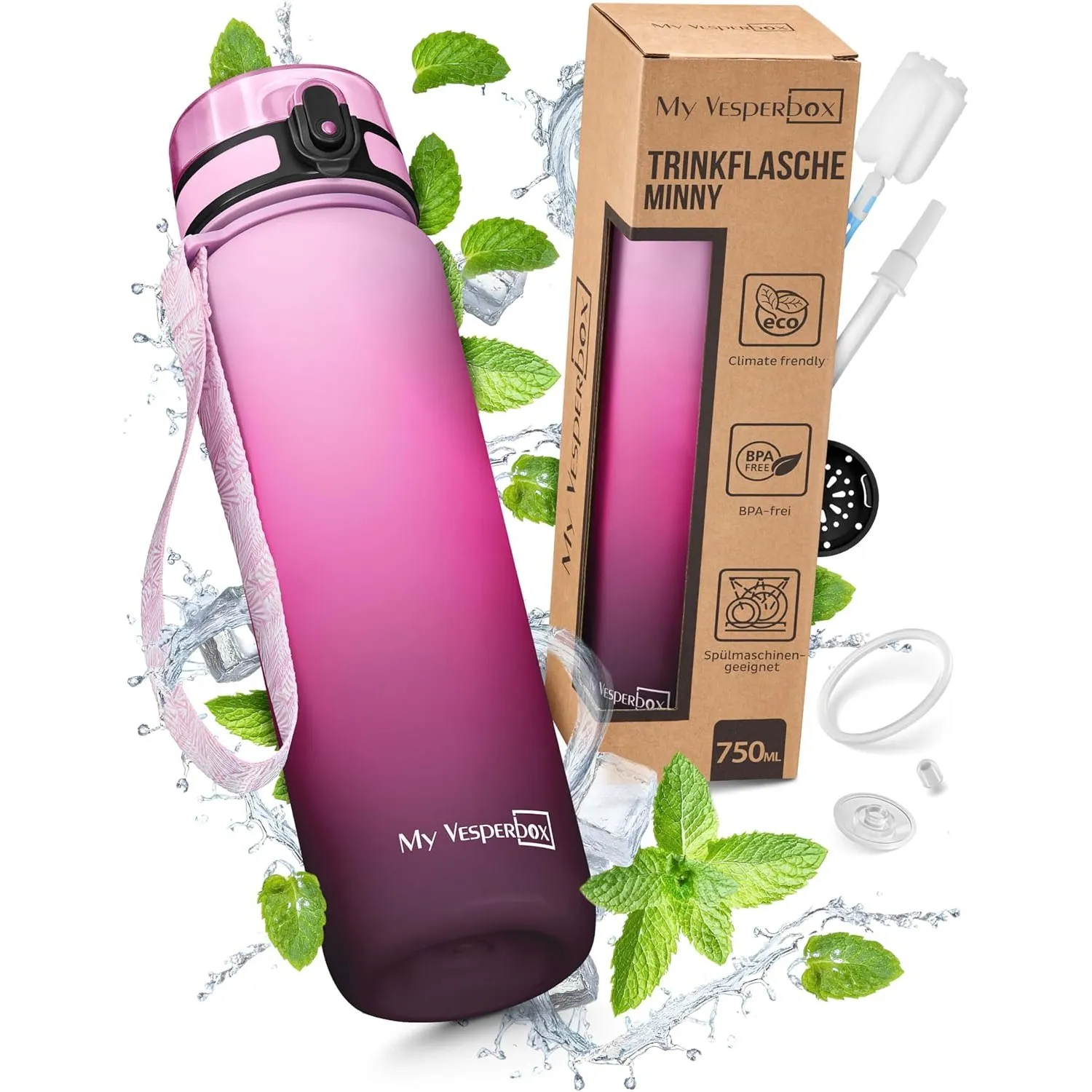 My Vesperbox® Trinkflasche Kinder [750ML] - Wasserflasche Kohlensäure Geeignet & Auslaufsicher - Water Bottle Kids - fü…