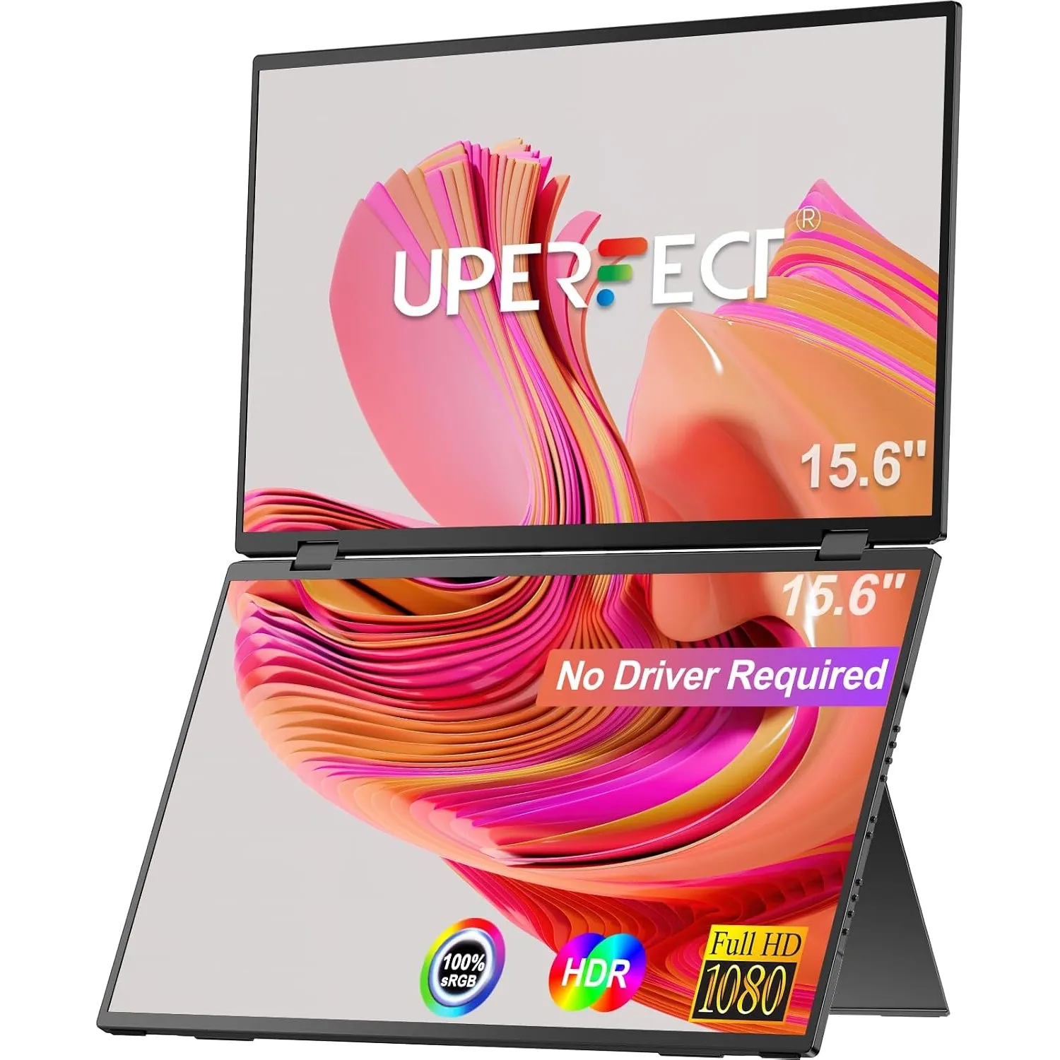 UPERFECT Delta 15.6" Dual Portable Monitor for Laptop Screen Extender 1080P HDR 360° Folding Stacked Triple Monitor wit…
