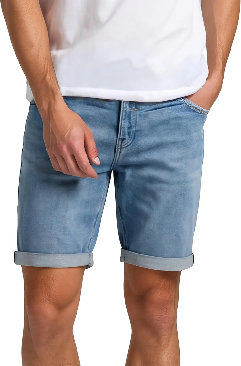 DENIMFY Jeans Shorts Men's Stretch Short Regular Fit DFAri Short Trousers Summer Denim Plain Grey Blue 31 32 33 34 36 3…