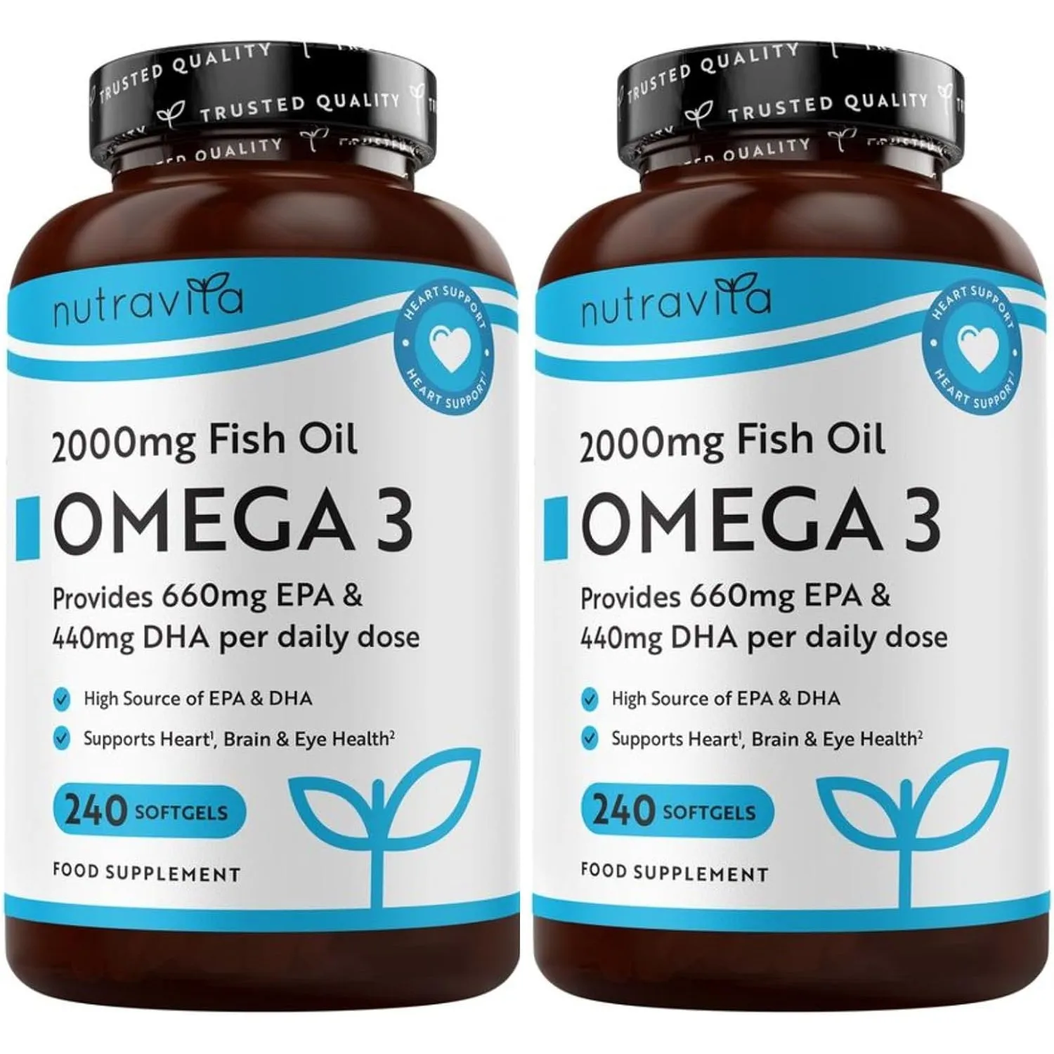 Nutravita Omega 3 Kapseln Hochdosiert 2000mg Fischöl - 2x 240 Weichkapseln