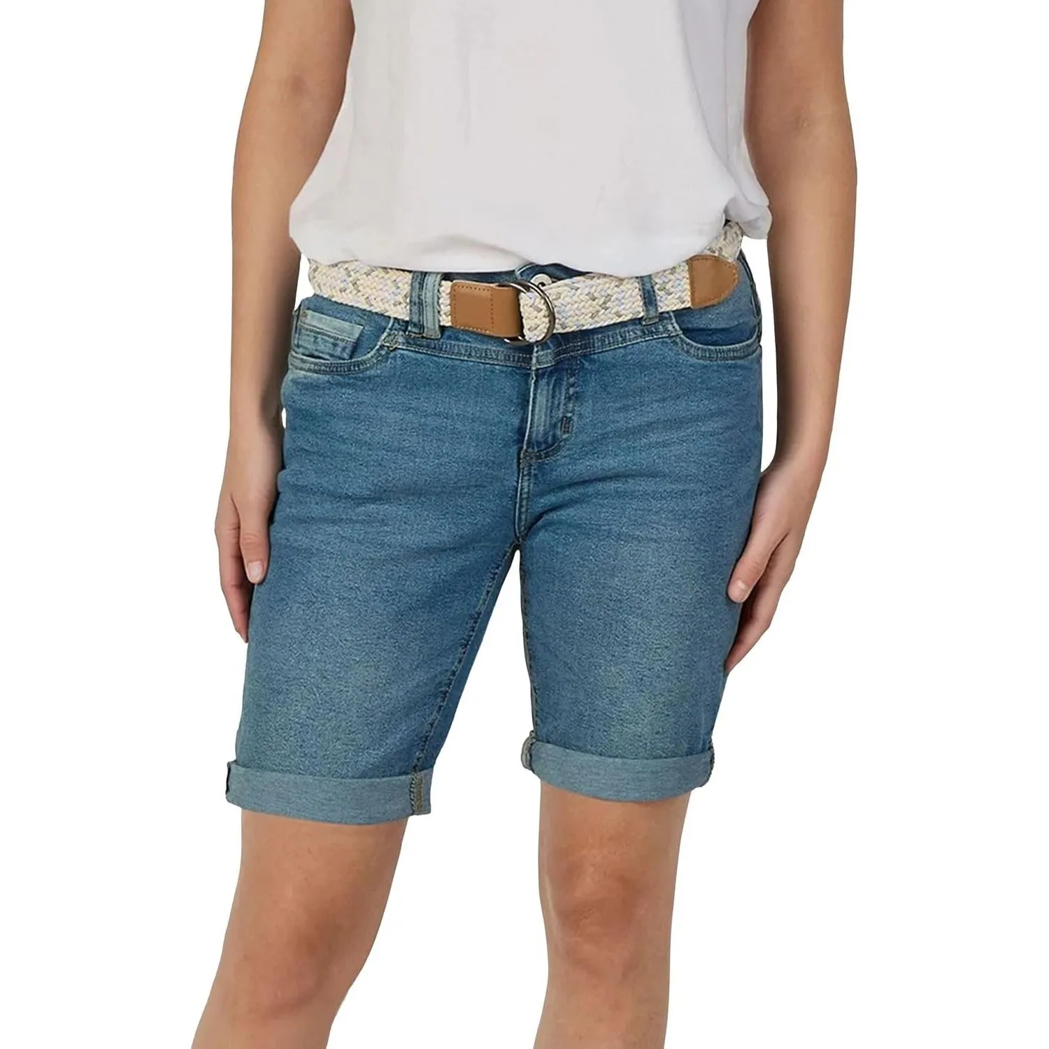 DENIMFY Jeans Shorts Damen mit Gürtel Regular Fit DFLena Kurze Hose Short Sommer Denim Stretch Basic Einfarbig Blau S M…