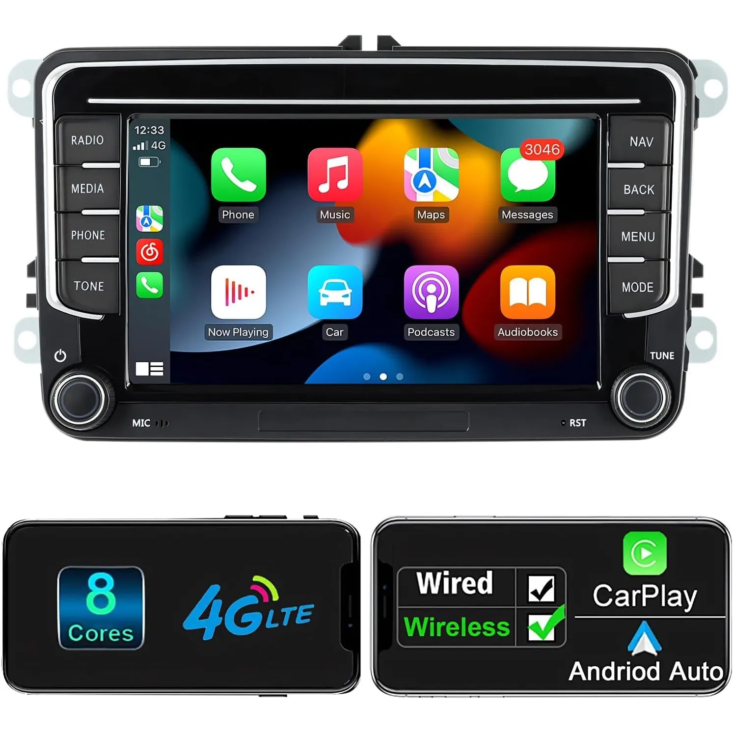 Android Autoradio mit Navi Bildschirm für VW Golf 5 6 Seat Passat, 8-Core 4GB+64GB Wireless Android Auto Carplay VW Rad…