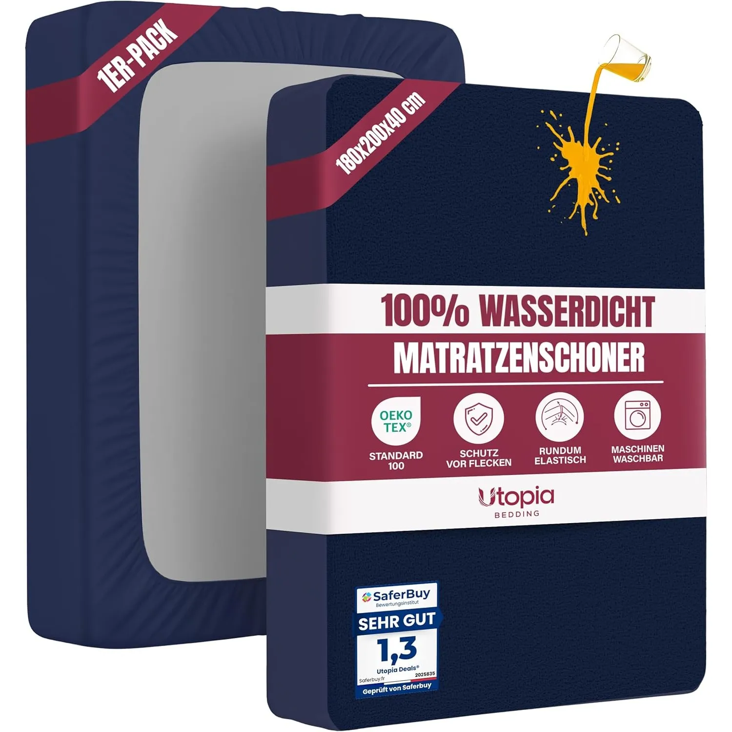 Utopia Bedding Matratzenschoner 180 x 200 x 40 cm Wasserdicht, Oeko-TEX Zertifiziert Matratzenauflage Atmungsaktive, Ma…