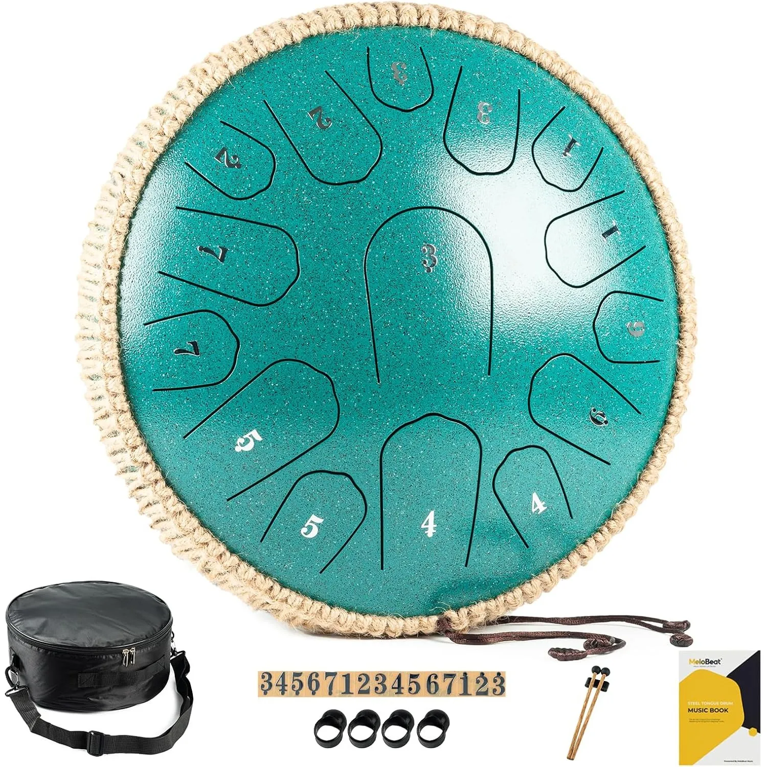 MeloBeat Zungentrommel 13 Zoll 15 Töne - Professionelles Steel Tongue Drum Handpan Set in D Dur inkl. Zungentrommel Lie…