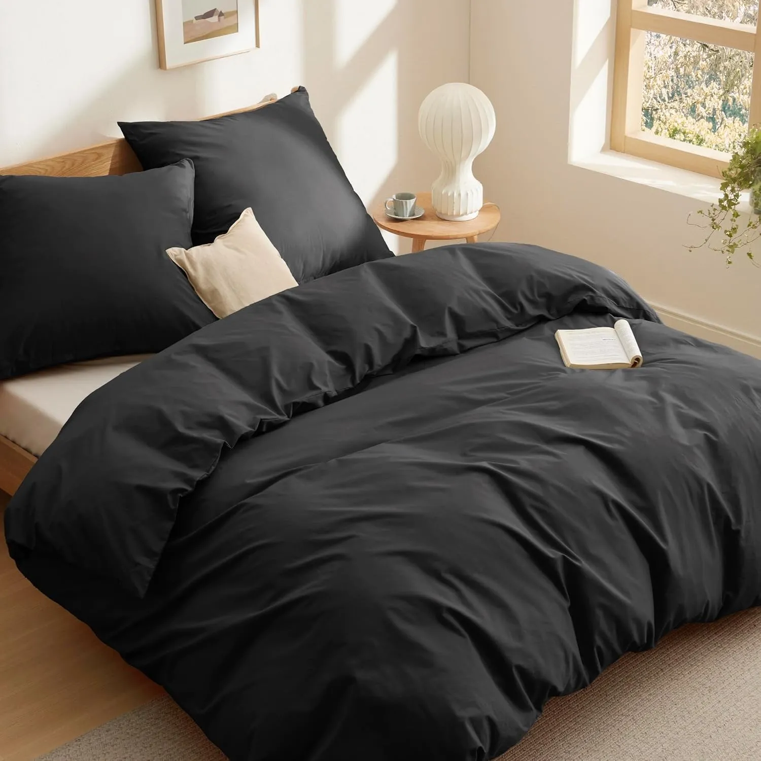 BEDSURE Bettwäsche 220x240 Baumwolle 3tlg. - Schwarz Set 2x80x80 Kissen