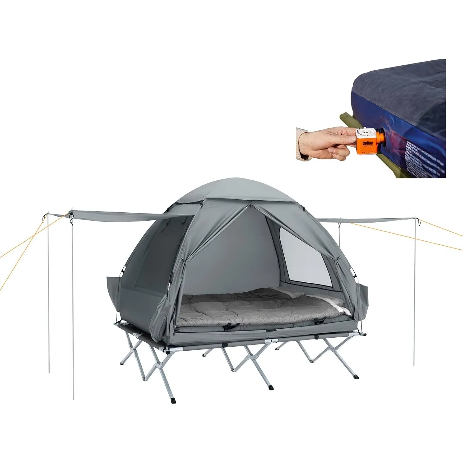 SoBuy Feldbett mit Zelt 7in1 Wurfzelt mit Luftpumpe, Rolltasche, Schlafsack, Wasserdichtes Campingbett Outdoor Campingl…