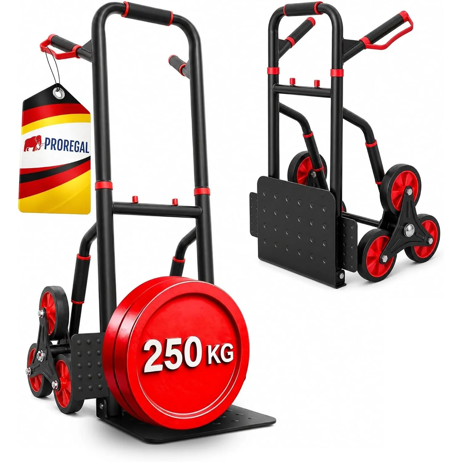 PROREGAL Klappbarer Profi-Treppensteiger Taurus 250 | HxBxT 115x52x63cm | Traglast 250kg | Stahlrahmen, ergonomische Gr…