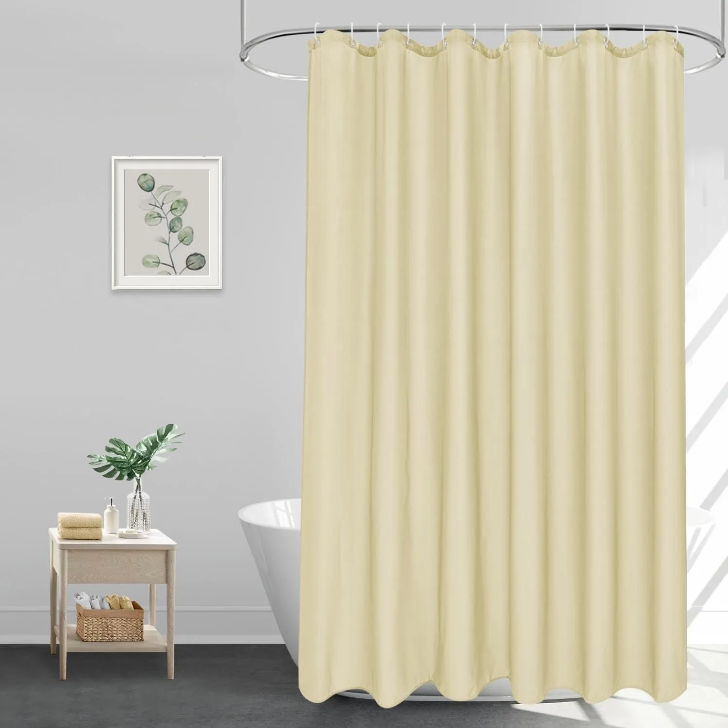 EurCross Duschvorhang Beige 180x200 cm Textil Polyester Stoff Bad Vorhang, Wasserdicht Waschbar Duschvorhänge für Badew…